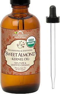 US Organic Sweet Almond Kernel Oil, USDA Certified Organic,100% Pure & Natural, Cold Pressed Virgin, Unrefined in Amber Glass Bottle w/Eyedropper, Sourced from Poland (4 oz (115 ml))