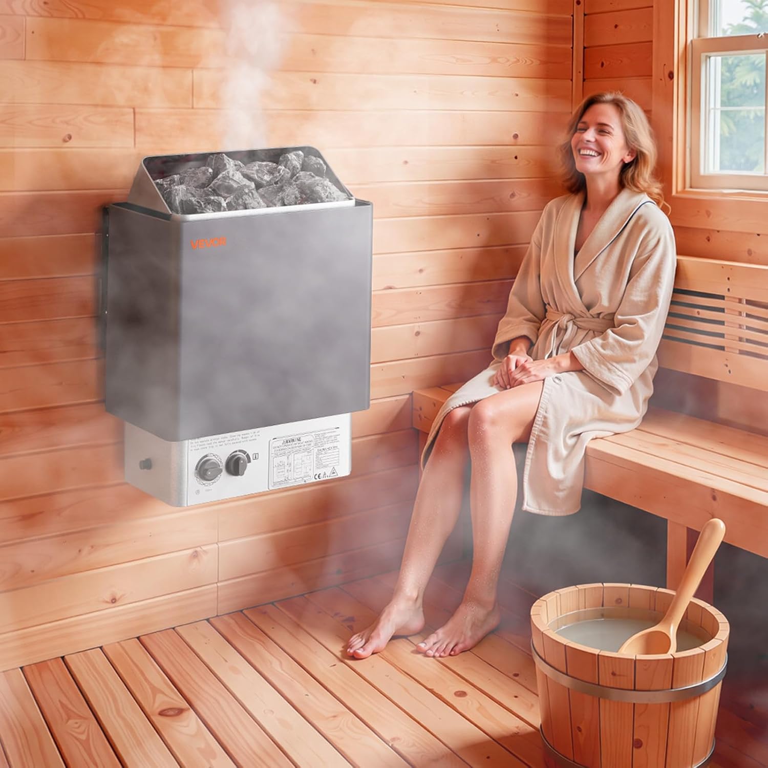 VEVOR 9KW Sauna Heater, Steam Bath Sauna Heater with Built-in Controls, Electric Sauna Stove, 3h Timer and Adjustable Temp for Max. 317-459 Cubic Feet, Home Hotel Spa Shower Use 220V FCC Certification