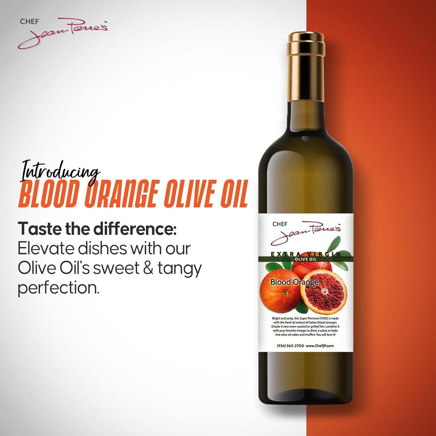 Chef Jean Pierre's Extra Virgin Blood Orange Olive Oil - 750ml (25oz) Glass Bottle - Naturally Infused with Sweet and Tangy Flavors