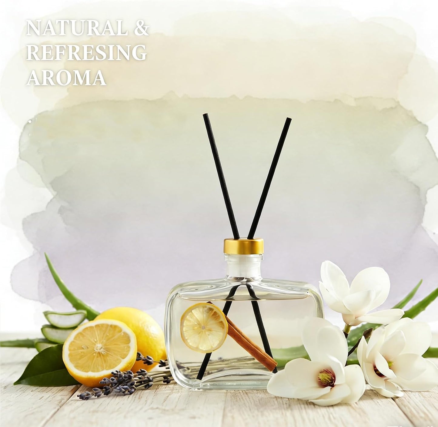 Reed Diffuser, Lavender Scented No Flame Air Freshener for Home, 100ml Long-Lasting Essential Oil Diffuser with Rattan Scent Sticks Lemon, Safe for Bedroom, Office, Bathroom