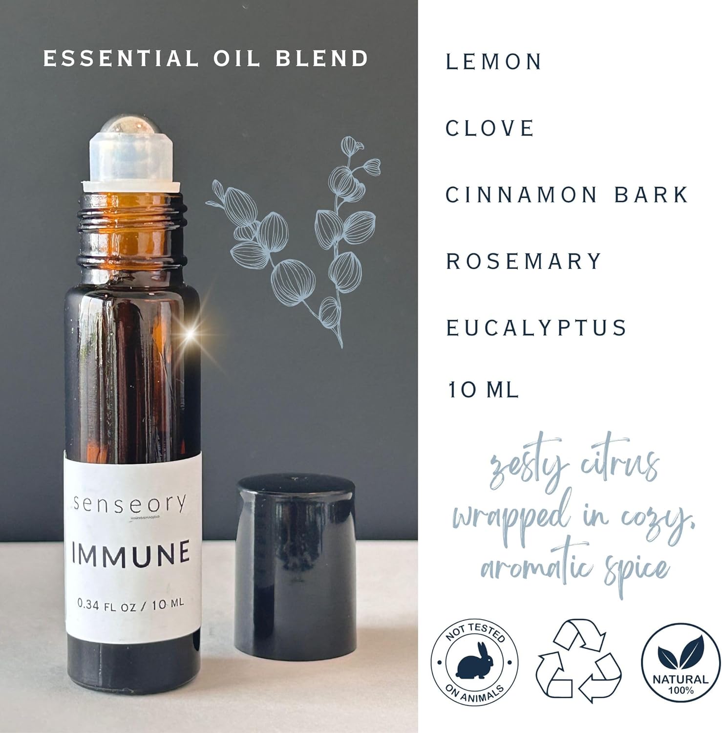 Immune Essential Oil Roll-On – Peppermint, Clove, Vetiver, Rosemary & Lemon Blend – Natural Aromatherapy for Clarity, Freshness & Daily Wellness Support – 10ml Roll-On