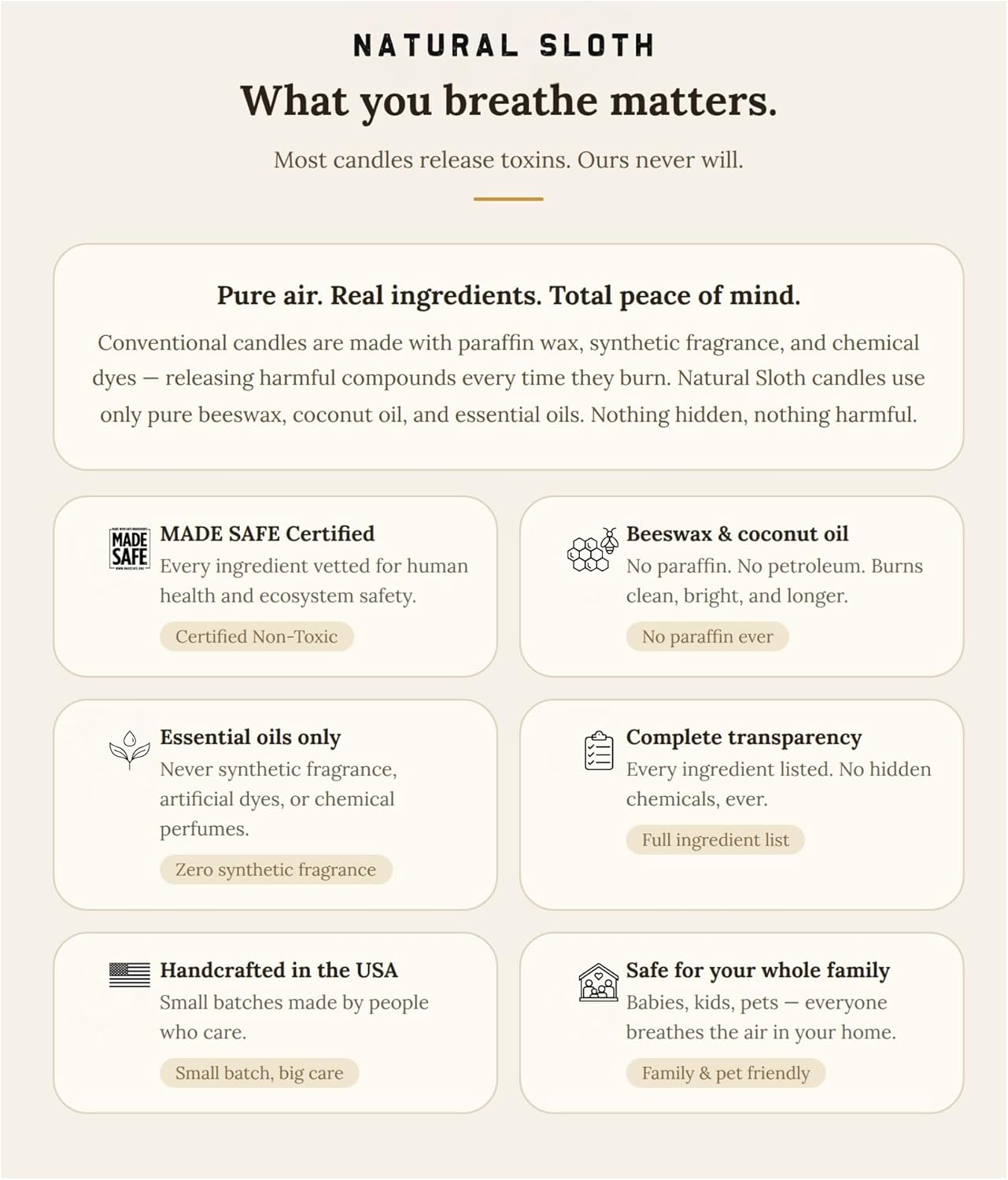 Breathe Natural Sloth 9 oz Beeswax Candle with Pure Essential Oils, Non-Toxic, Made Safe® Certified, Wooden Wick, Clean Burning (Breathe)