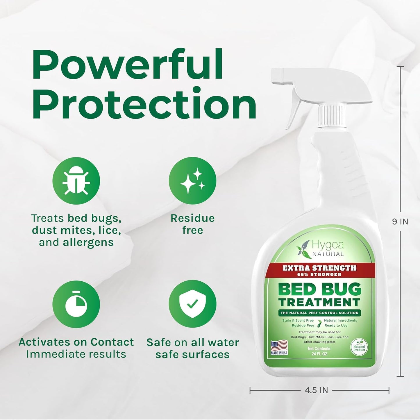 Hygea Natural Extra Strength Bed Bug Killer & Mite Spray - Child & Pet Friendly - Stain & Odor Free - 66% Stronger Formula (24 oz)