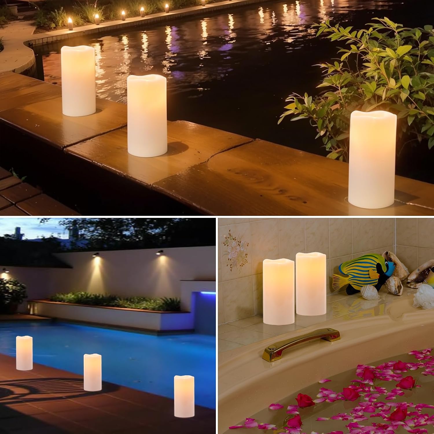 Outdoor Candles Waterproof, 8” x 4” Large Battery Operated Candles with Remote Timer, Pillar Flameless Outdoor Candle Flickering for Lartern Porch Patio Gardern Decor(Set of 2)