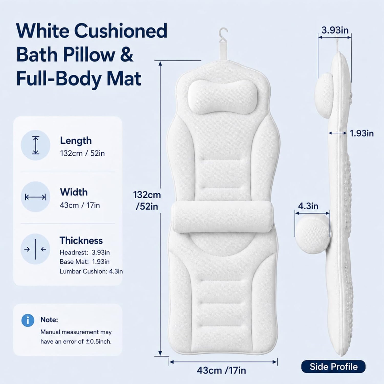 Full Body Bathtub Pillow with Lumbar Support, 5D Air Mesh Bathtub Cushion for Soaking Tub, 168 Suction Cups Full Bath Pillow for Post-Yoga Spa, Deep Relaxation & Romantic Baths