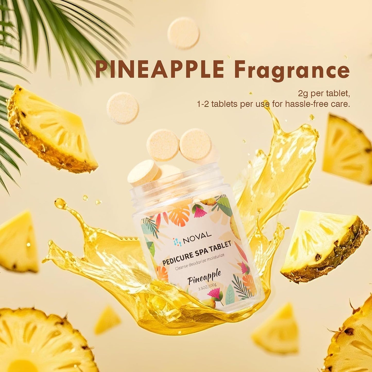 NOVAL Pedicure Spa Tablet - Fast Dissolving, Gentle & Portable Foot Soak for Softening Calluses & Hydrating Skin, Tiny Travel Size, Pineapple Scent