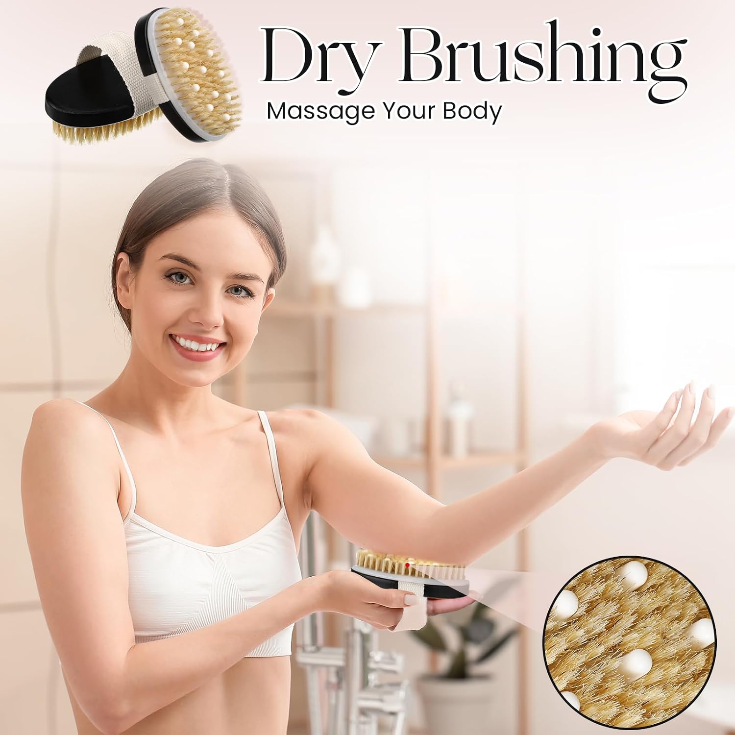 Gejoy 10 Pcs Dry Brushing Body Brush for Lymphatic Drainage Exfoliating Brush with Massage Nodule Dry Skin Body Scrubber Cellulite Shower Circulation Dead Exfoliator (4.92 x 2.56 Inches,Black)