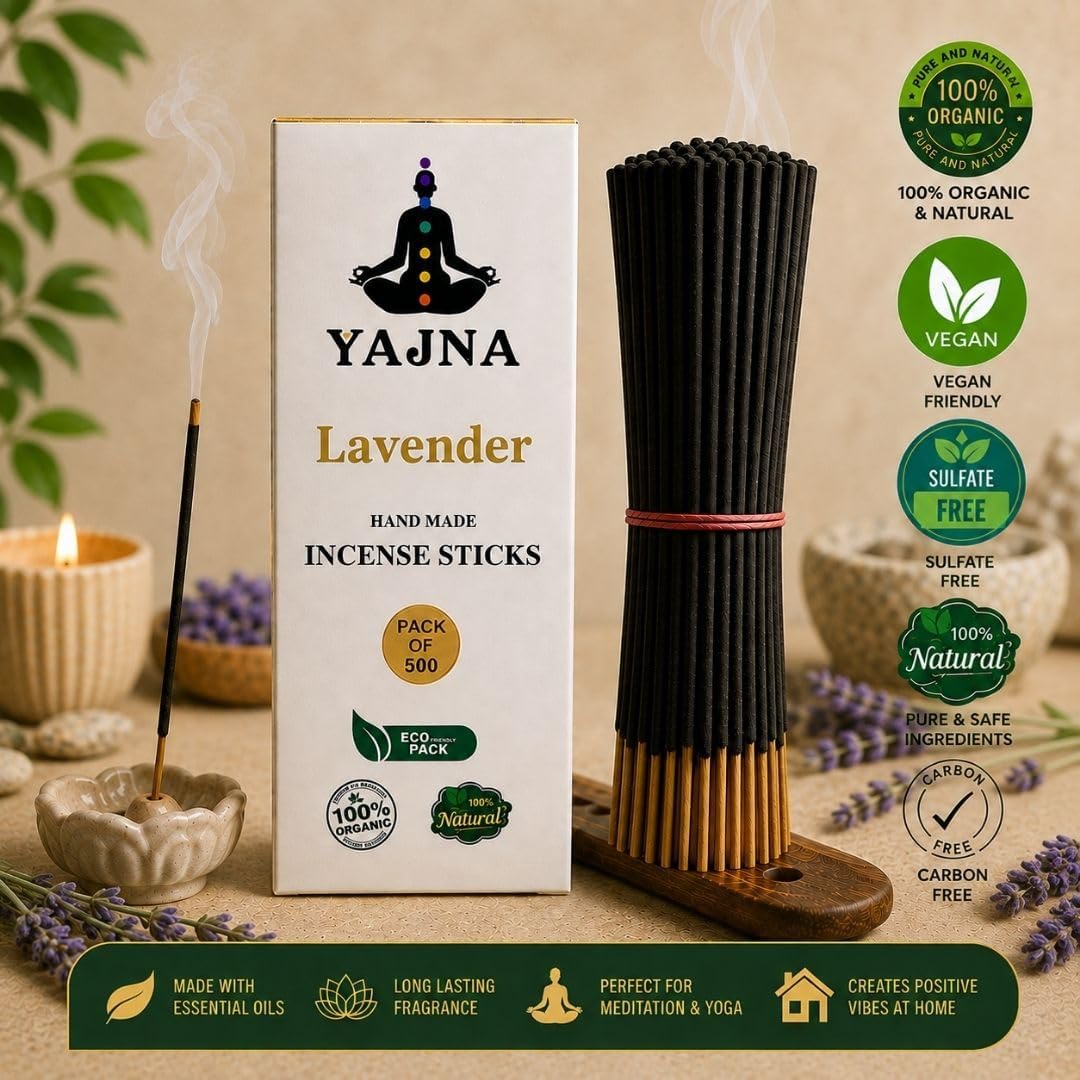 Yajna-Lavender -Incense-Sticks 100%-Natural-Handmade-Hand-Dipped-Incense-Sticks Organic-Chemicals-Free