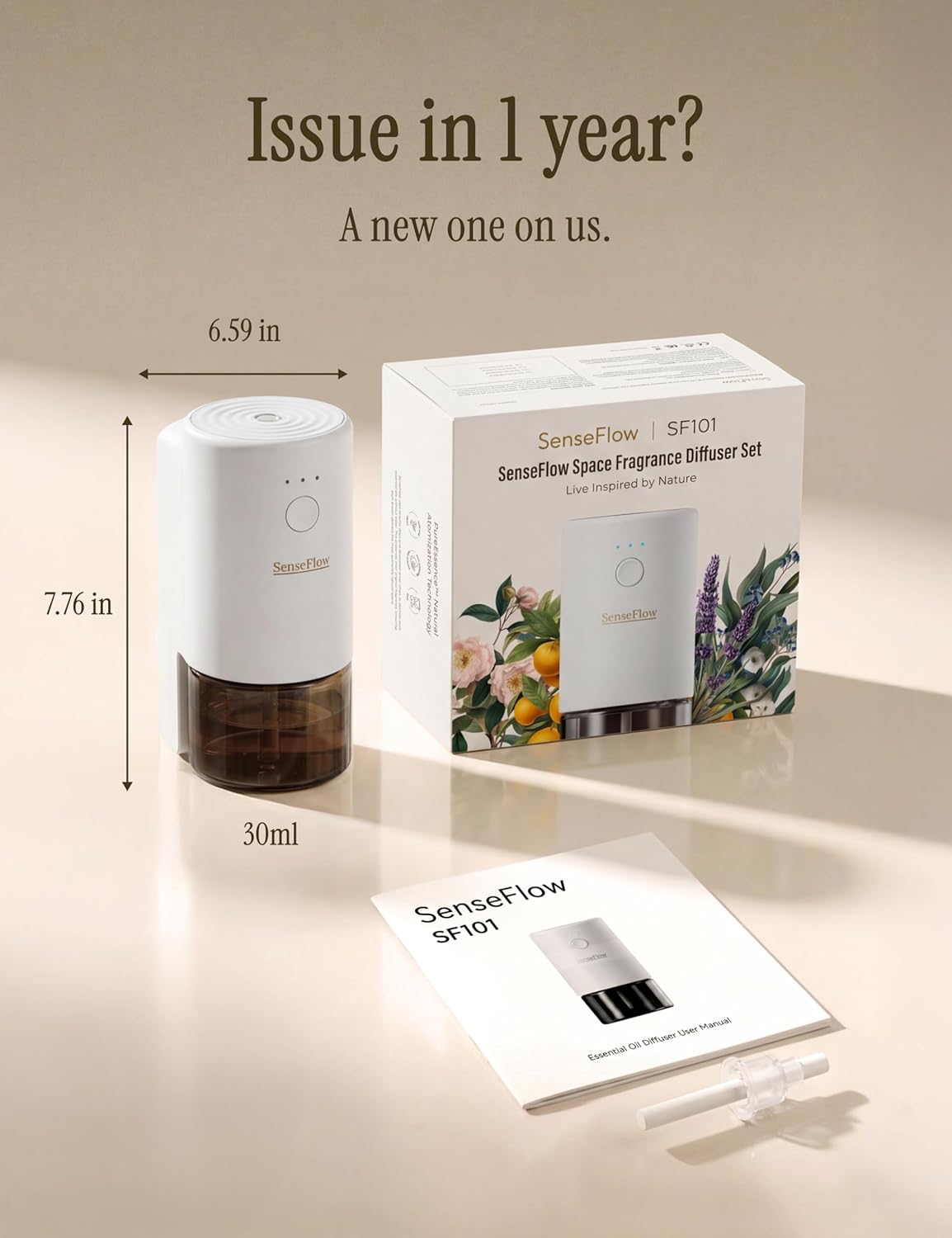 Essential Oil Diffuser for Home, Waterless Aromatherapy Diffuser SF101 Pro, Plug in Room Scent with 120-Day Natural Aroma, Covers 1000 Sq Ft – Free 30ml Blue Gum Eucalyptus