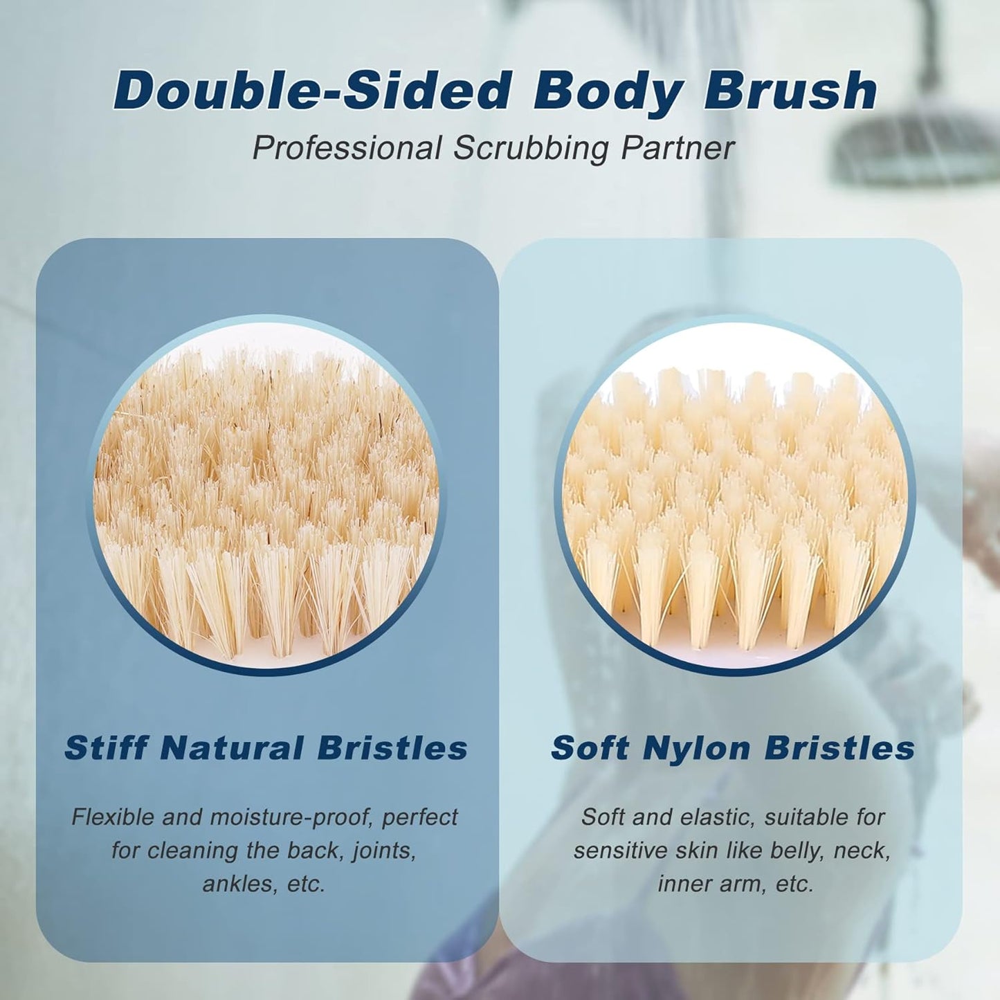KIPRITII Ergonomically Back Scrubber for Shower,Double-Sided Back Long Handle Wet & Dry Brush for Cellulite and Lymphatic (Black)