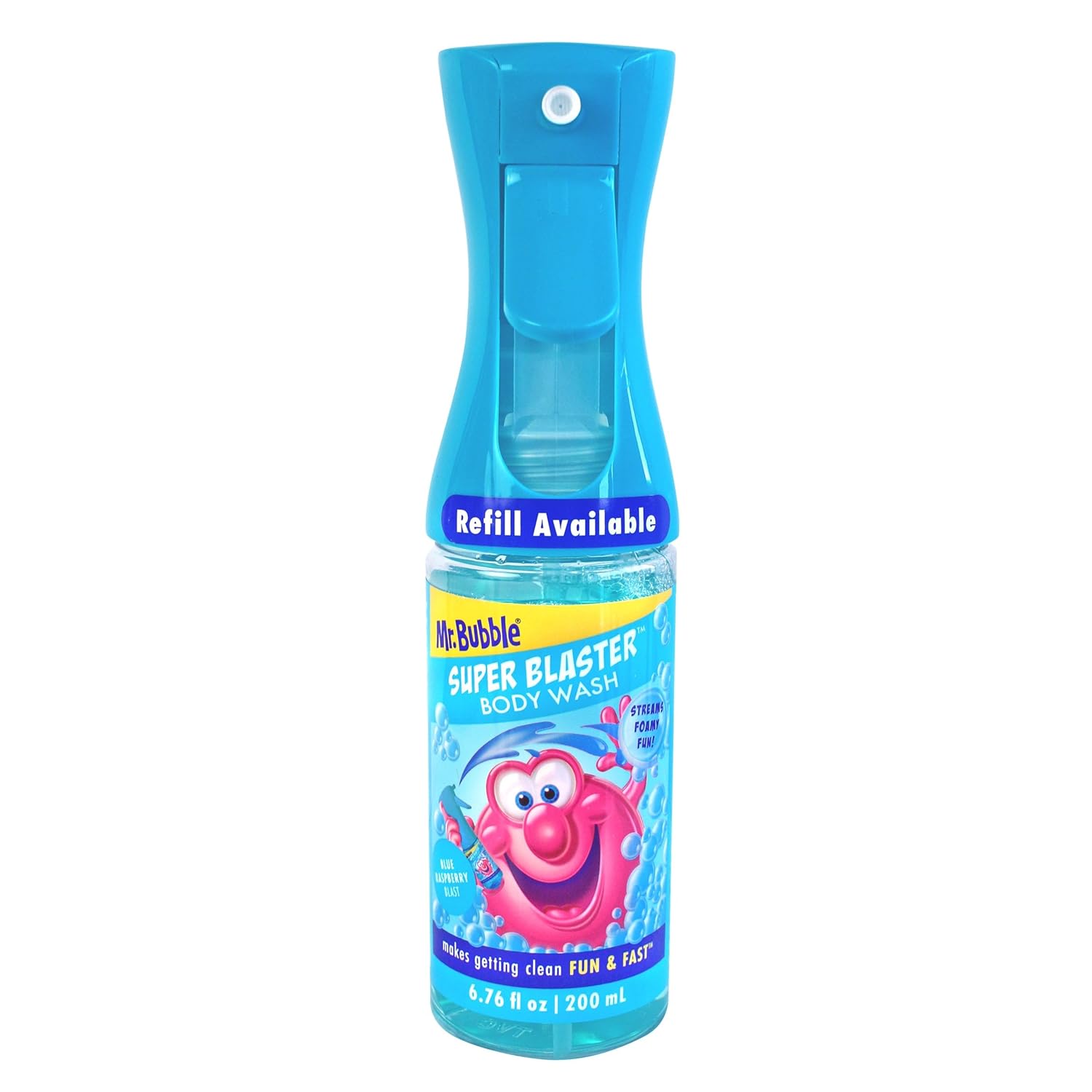Mr. Bubble Super Blaster Body Wash, Blue Raspberry Blast Scent, Fun Body Wash Sprayer for Kids Shower and Bath, 6.76 fl oz