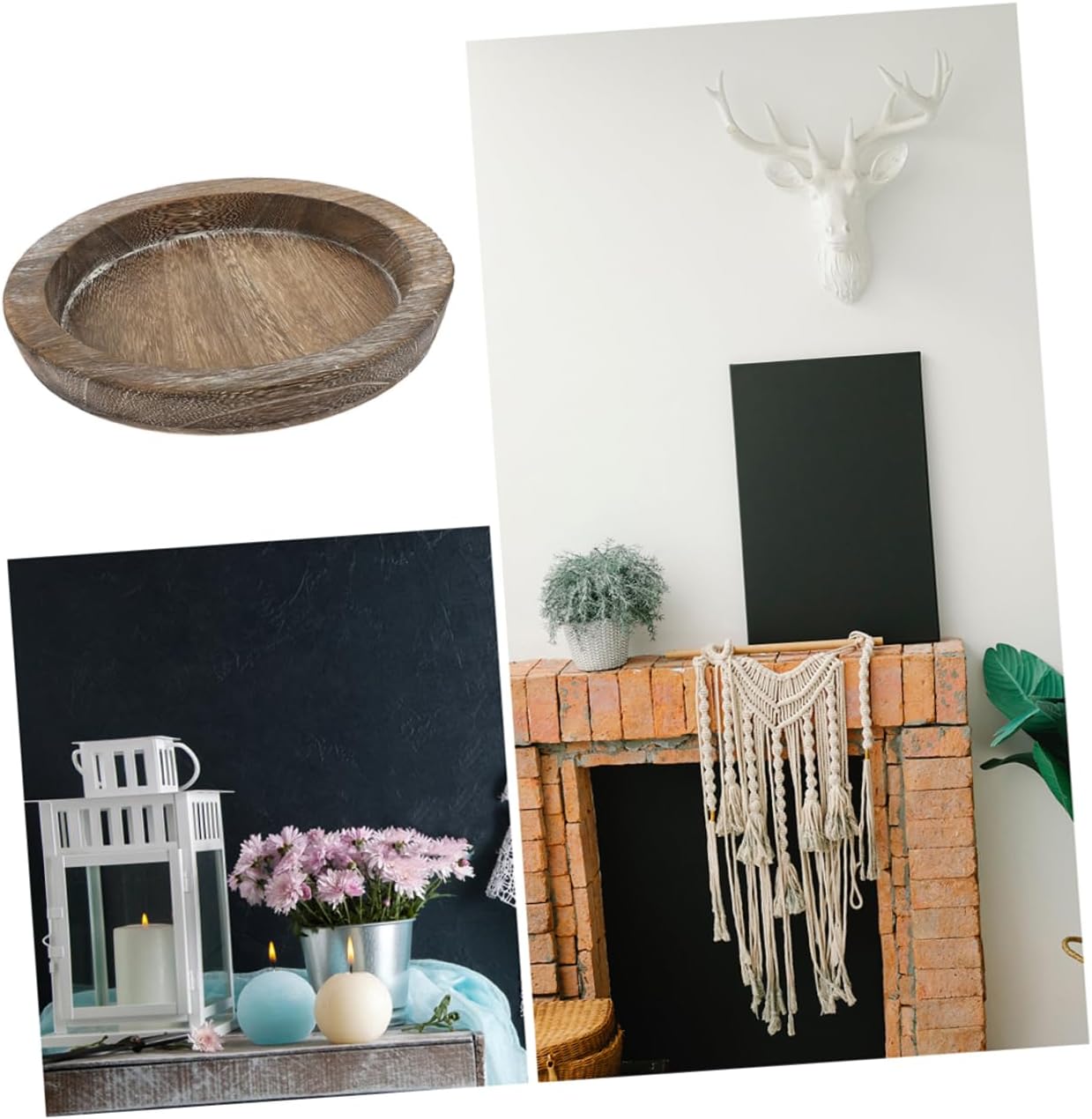 Solid Wood Candle Tray Multifunctional Round Decorative Holder Coffee Table Decor Tray