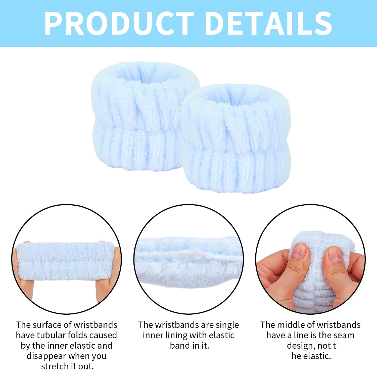 6Pcs Blue Spa Set, Skincare Wrist Washbands, Terry Cloth Headbands for Face Washing