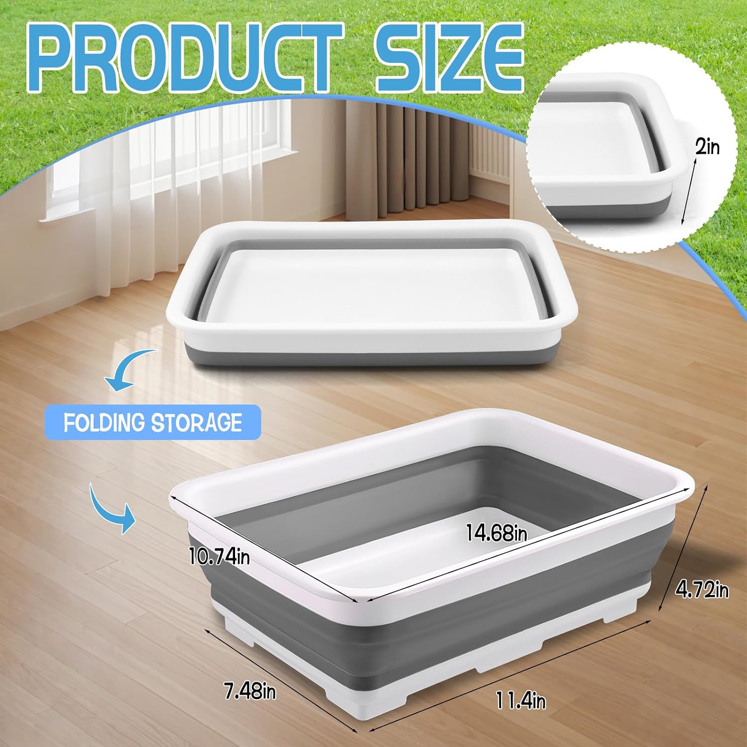 CIEOVO 11.8" x 7.87" x 4.5" Portable Pool Foot Bath, Non- Slip Collapsible Pool Foot Wash Basin Tub for Above Ground Swimming Pools Accessories