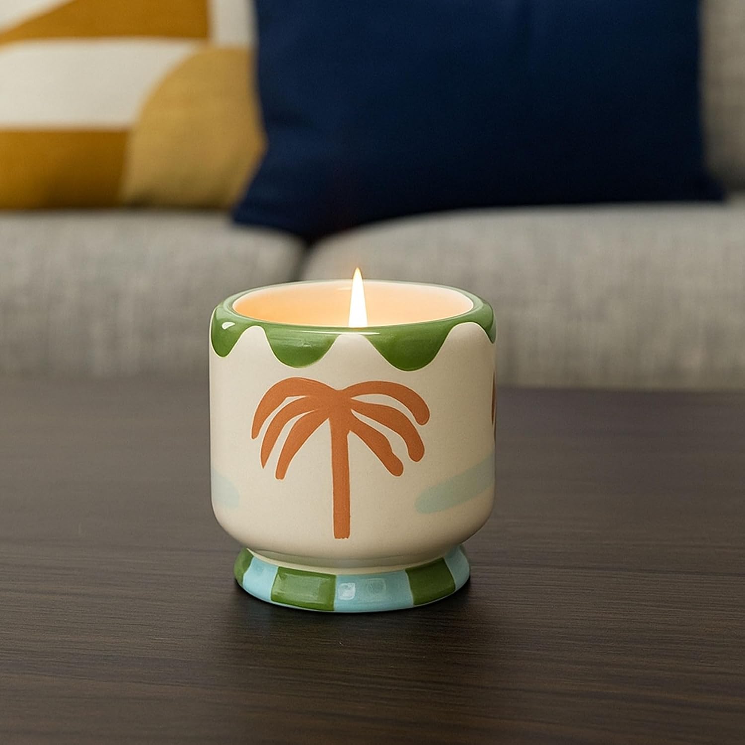 Paddywax Scented Candles Dopo Hand-Painted Ceramic Luxury Artisan Candle, 8-Ounce, Palm Tree - Lush Palms