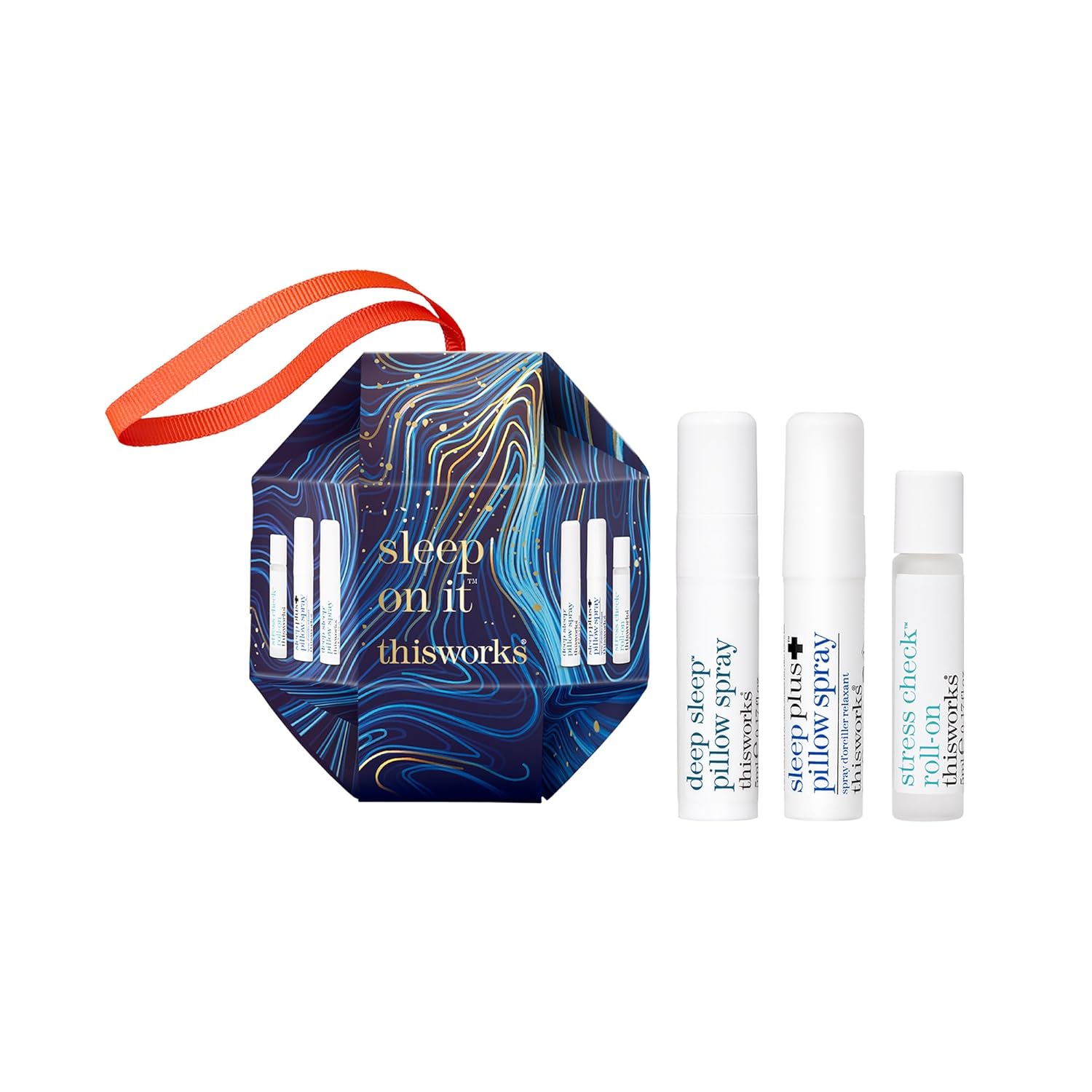 THISWORKS Sleep On It Kit – Plus Pillow Spray, Deep Sleep Pillow Spray & Stress Check Roll-On (5ml each) – Mini Set with Lavender, Eucalyptus & Frankincense