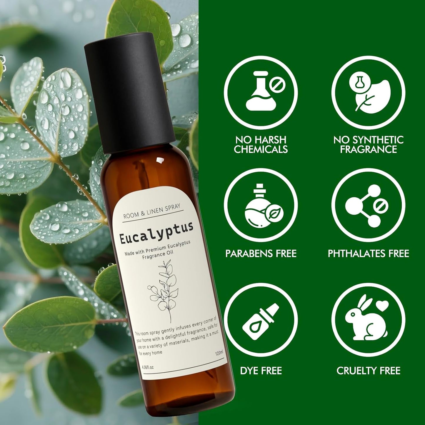 Eucalyptus Fragrance Room Spray, Long Lasting Air Fresheners for Home, Room Air Freshener & Odor Eliminator, 2 x 4.06 fl oz