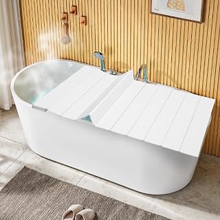 Foldable Bathtub Cover, Waterproof PVC Insulated Bathtub Tray & Bath Lid, Dust Proof Bathtub Board for Heat Retention, Fit Most Standard Tubs for Bathroom Shower Spa Experience (White, 63x31in)