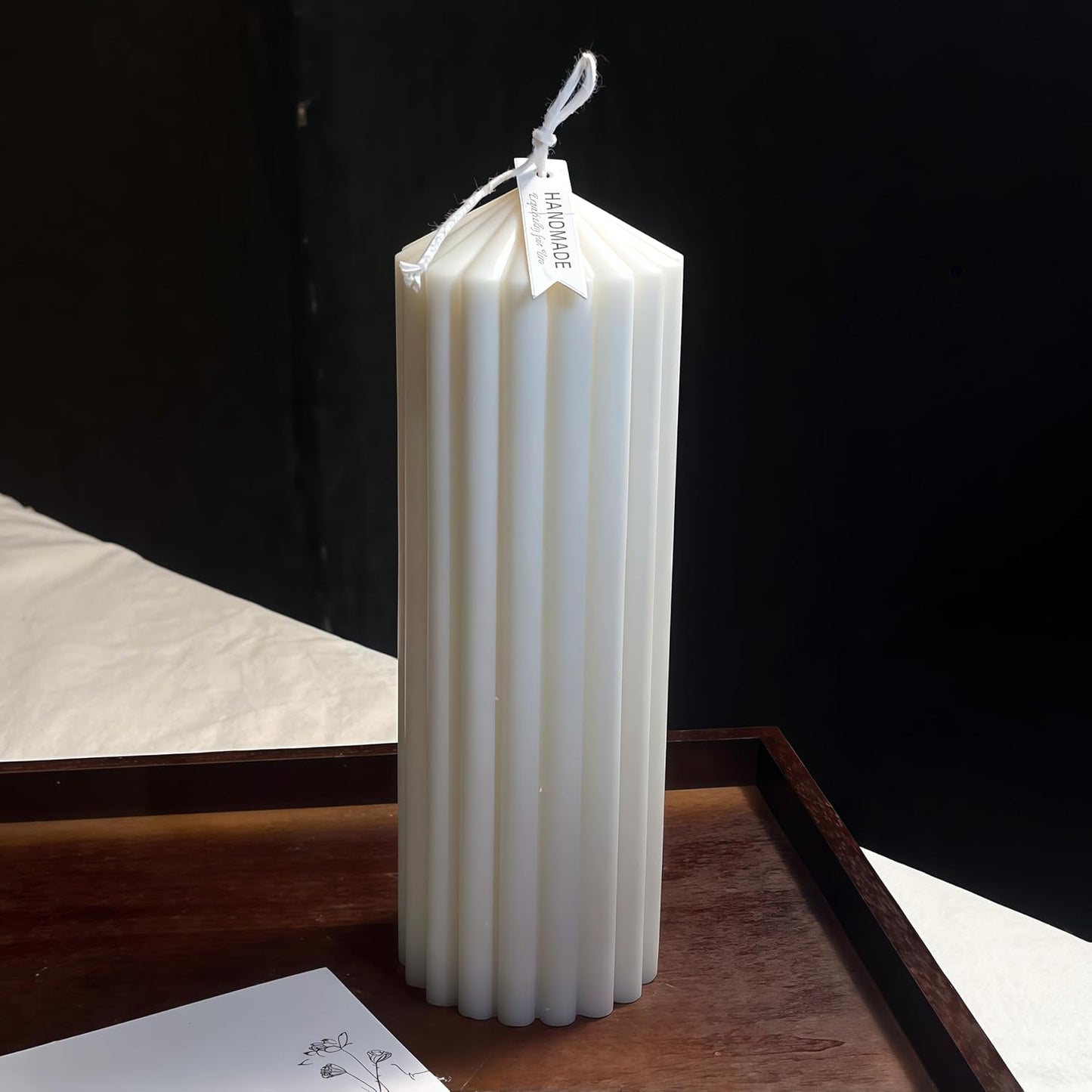 Ribbed Peak Pillar Candle- Large Handmade Scented Soy Wax Candle with Elegant Bubble Aesthetic， Housewarming Gift, Shelf & Coffee Table Centerpiece, White (Medium)