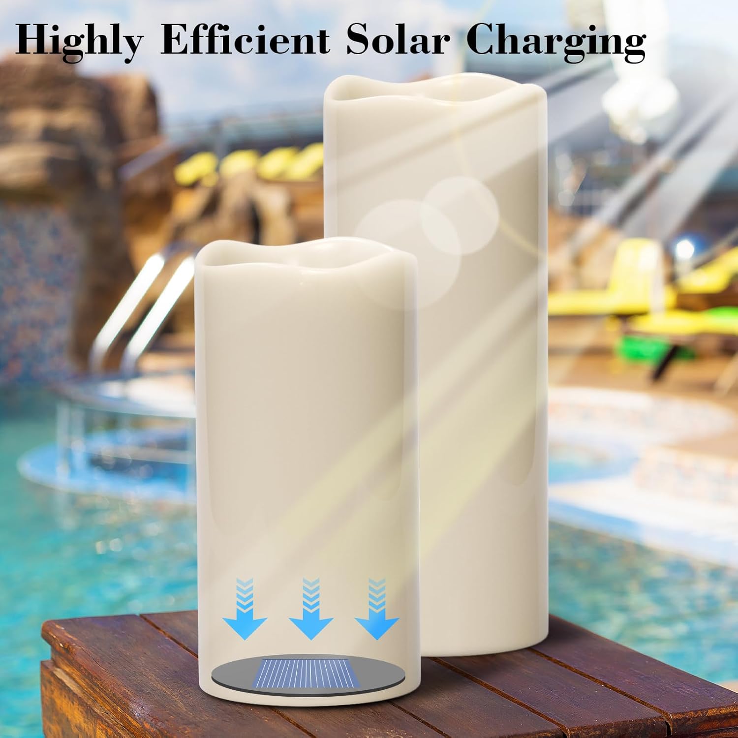 Large Solar Flameless Candles Outdoor Waterproof Dusk to Dawn Solar Rechargeable Battery LED Flickering Pillar Candles for Patio Porch Garden Lantern Decor(2 Pack, 4" D x 8", 10" H)