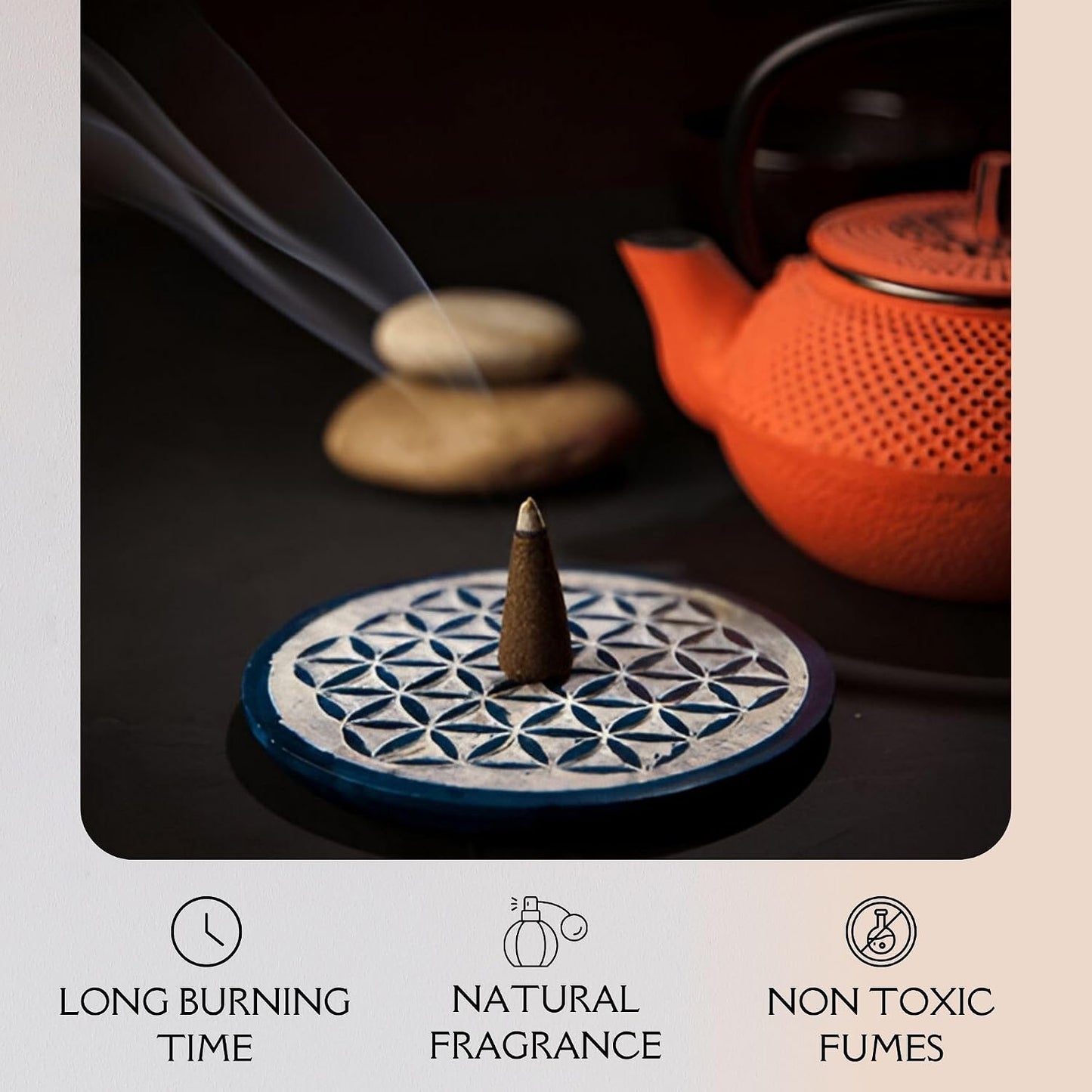 Natural Sandalwood Incense Cones, 22 Pieces, 80g Pack, Long Burning, Sandalwood Incense Dhoop Cones, Chemical Free by Hashcart