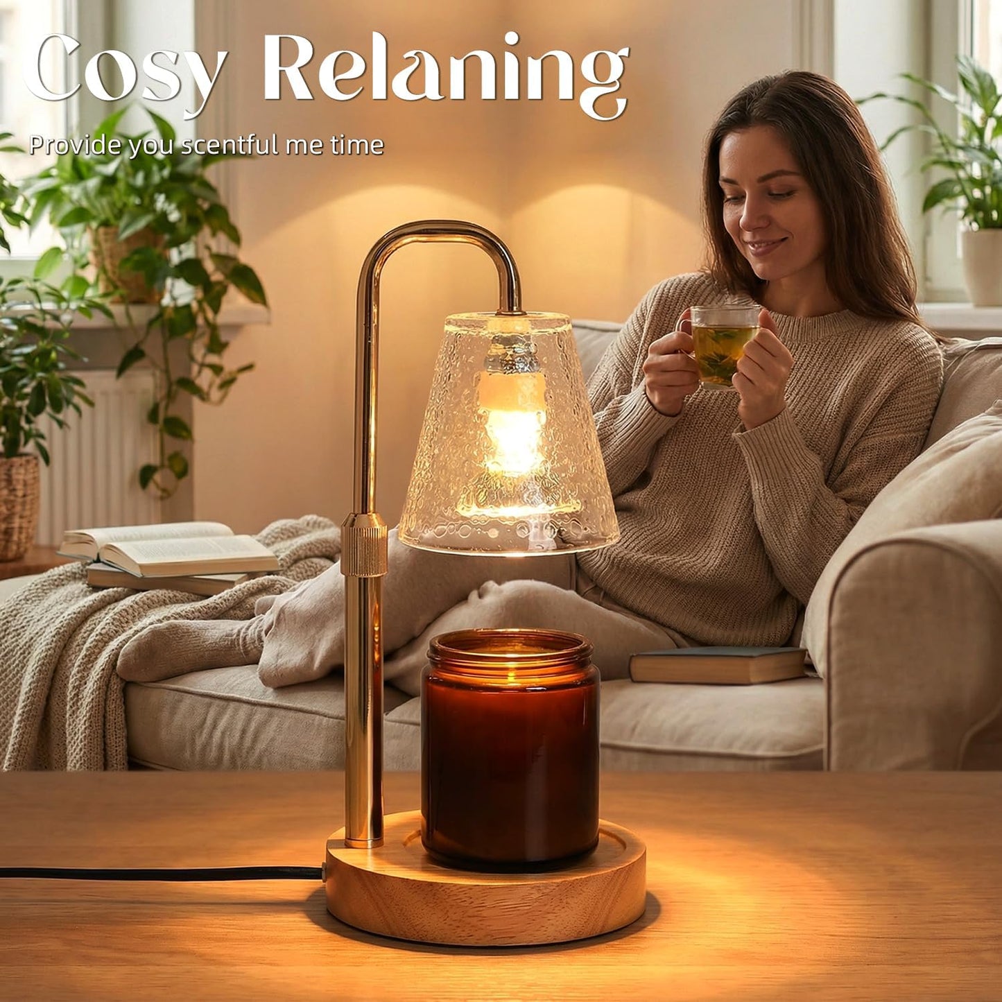 Glimra 2 Pack Candle Warmer Lamp with Timer,Dimmable Adjustable Height Candle Heater Birthday Gifts for Women Mom Sister Friends,House Warming Gifts New Home Candle Lamp Warmer with 4 Bulbs