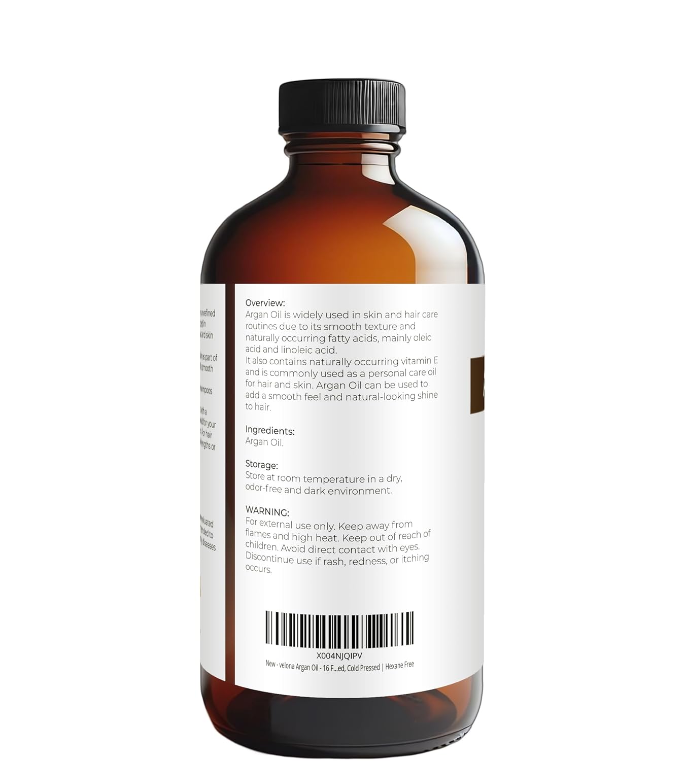 velona Argan Oil - 16 Fl Oz in Glass Bottle | 100% Pure and Natural | Morocco Oil | Skin, Body and Face Care | Nails Protector | Unrefined, Cold Pressed | Cap Kit