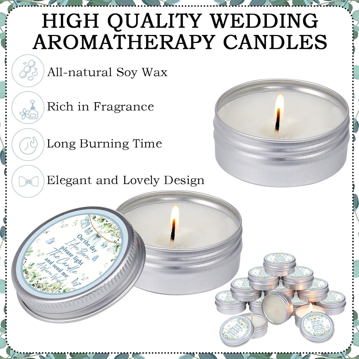 MTLEE 50 Pcs Greenery Baby Shower Scented Candles for Boy Gift Travel Tin Candle Aromatherapy Candle Favors for Winter Baby Shower Favors Wedding Gifts, Compound Scent Essential Oil