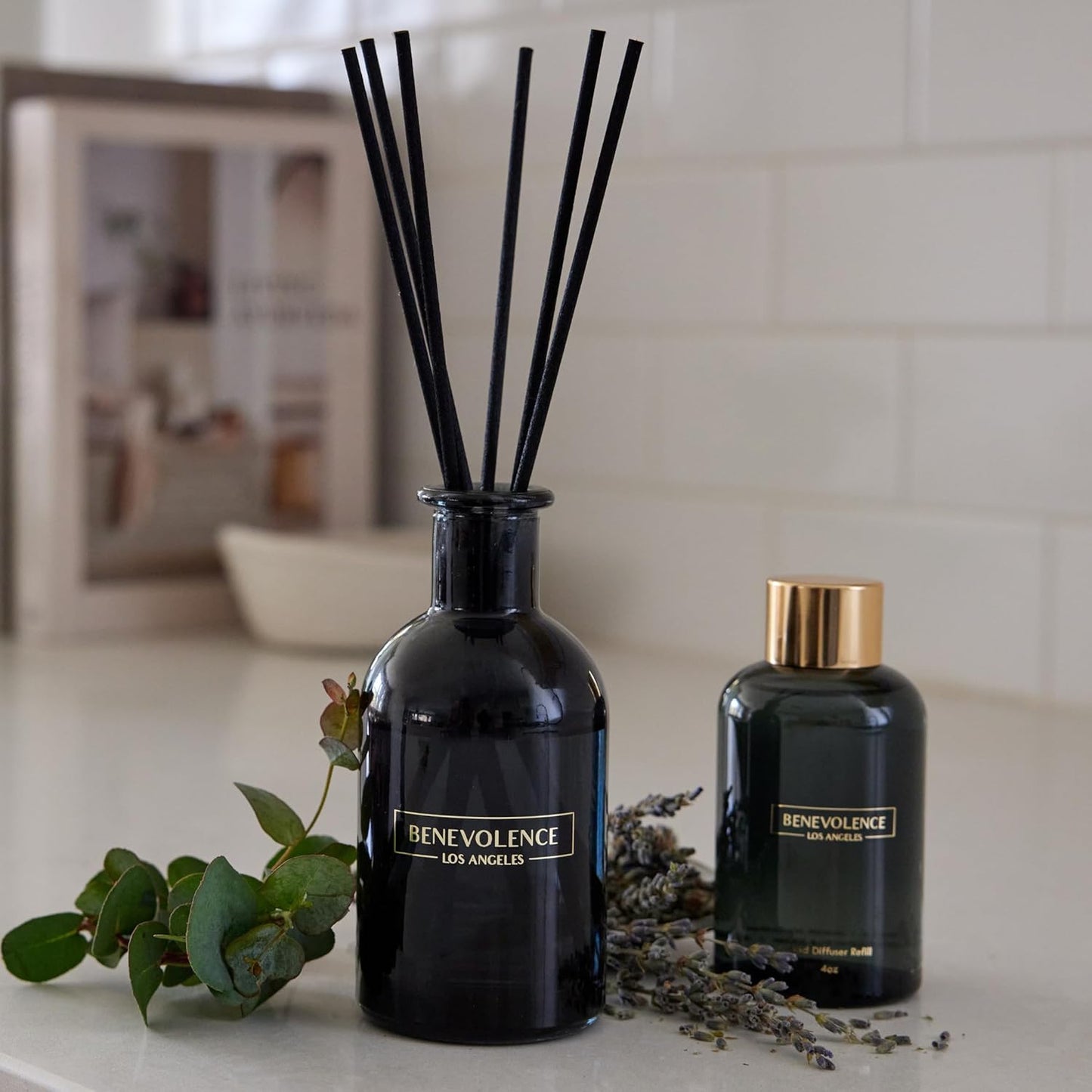 Benevolence LA Lavender & Eucalyptus Reed Diffuser Oil Refill | Long Lasting Home Fragrance for Bathroom and Bedroom | Essential Oils for Relaxation - 4 oz