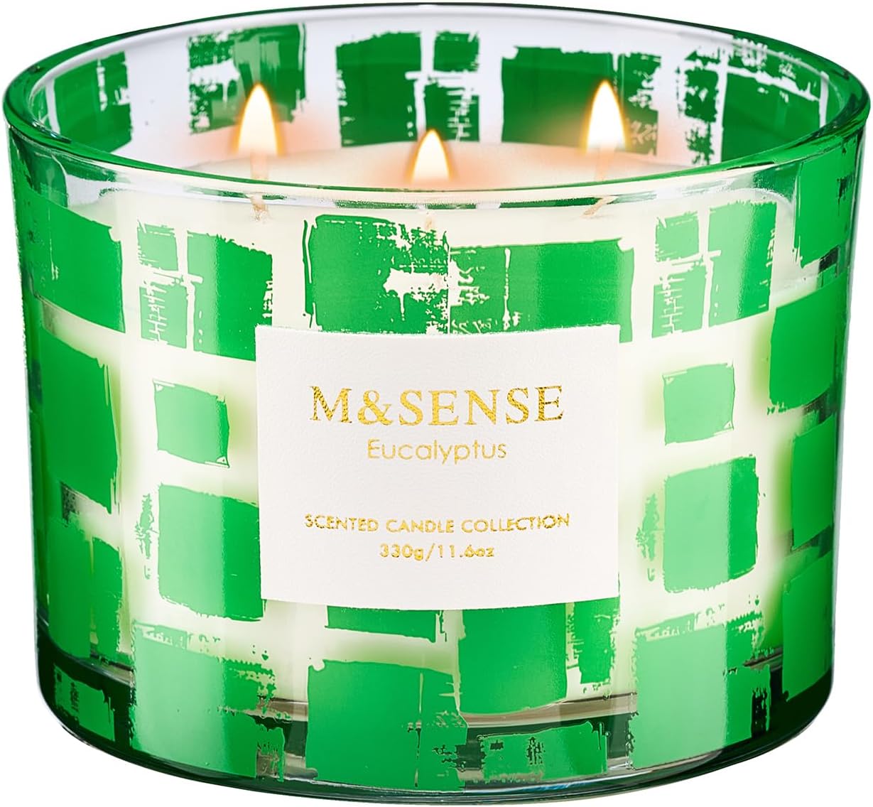 M&SENSE Eucalyptus Scented Candle, Soy Wax 11.6oz 60 Hours Long Lasting Burn, 3 Wick Organic Highly Scented Holiday Candle for Home, Party Ambiance, Fall/Winter Relaxing Gifts for Women