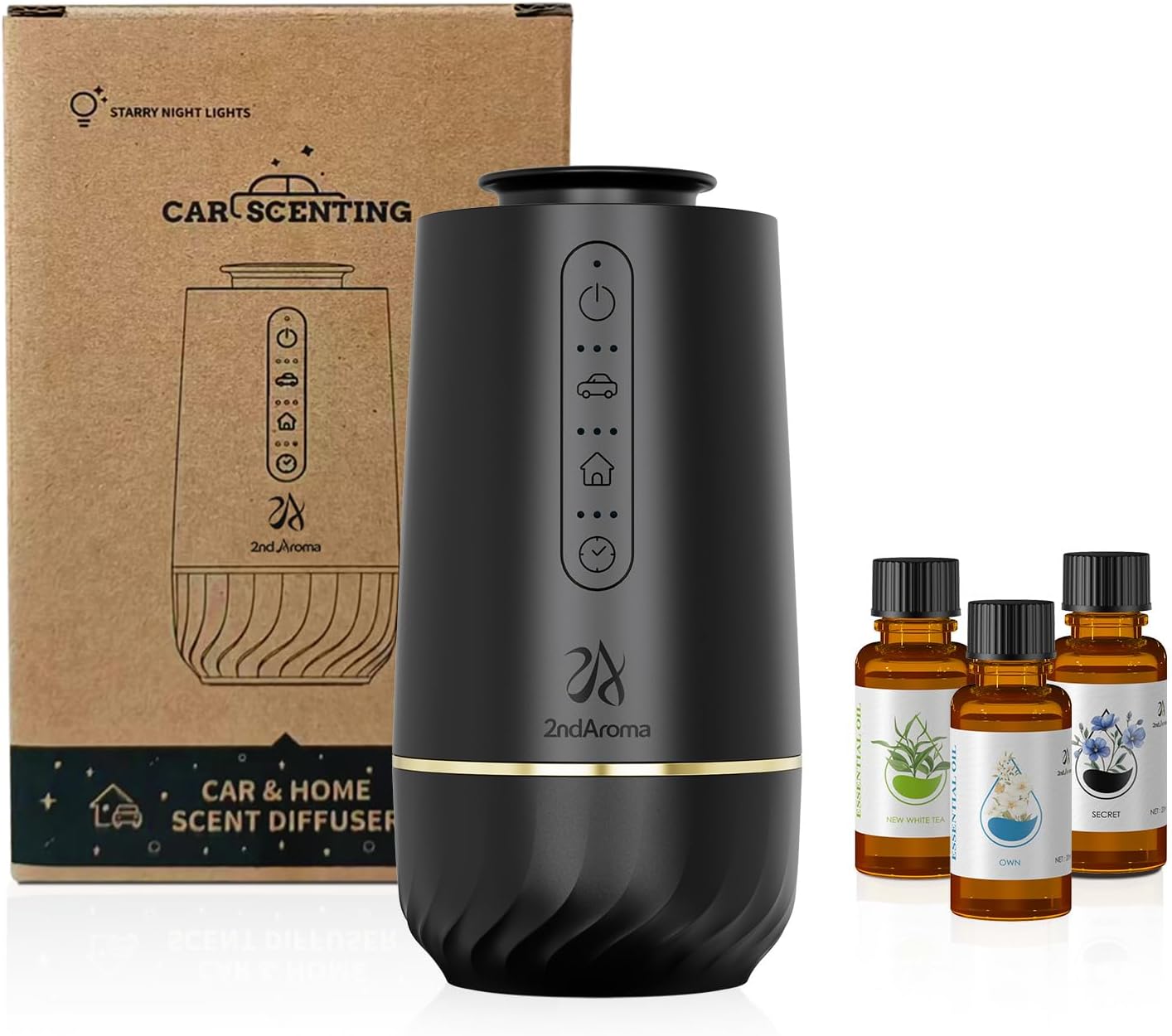 Waterless Oil Diffuser, Portable Car Diffusers for Essential Oils, Wireless Diffusers with 3 Mist Levels & Timer, ABS Material, Starry Night Light for Car Home Office, Includes 3 Scent Oils