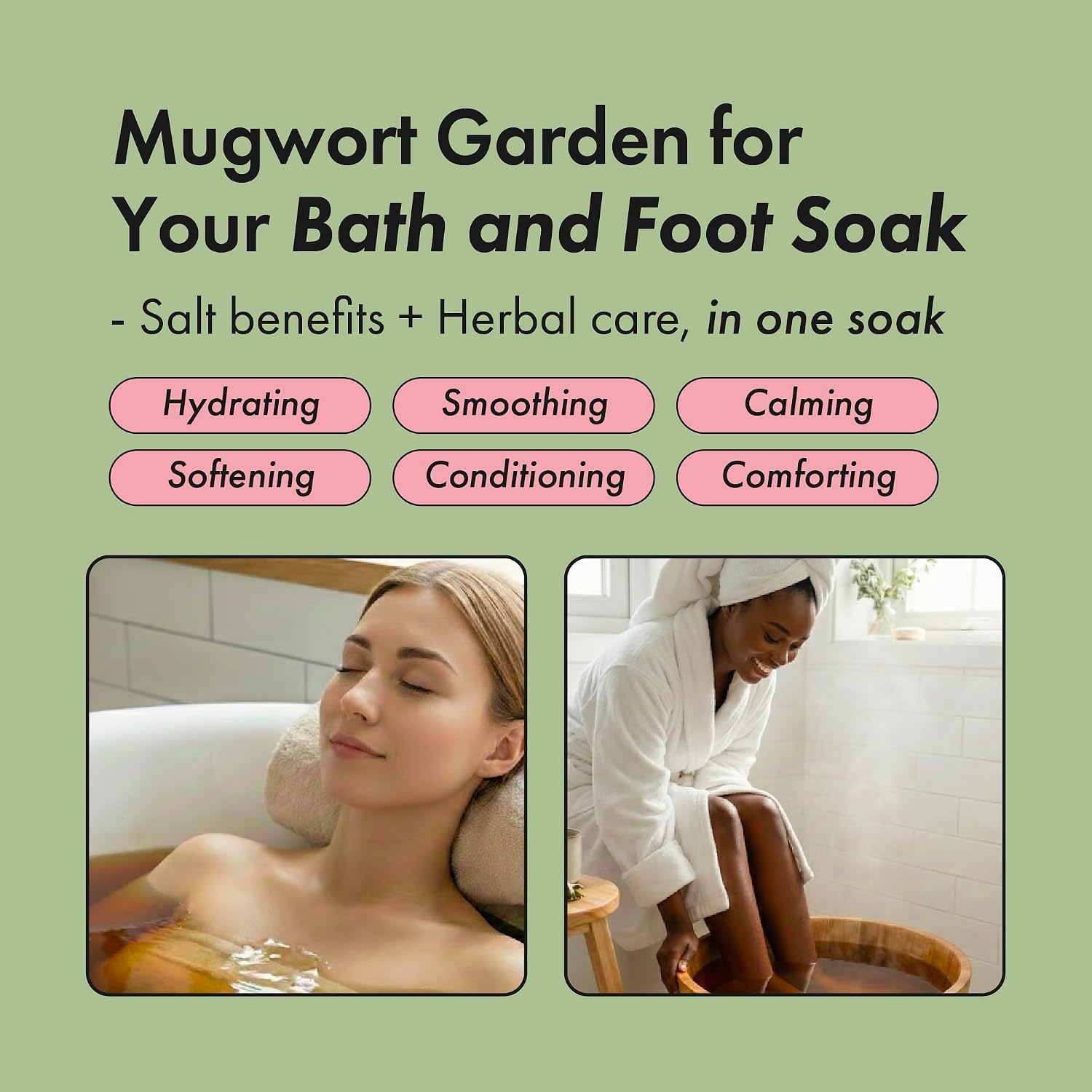 Mugwort Epsom & Himalayan Pink Salt Bath Soak (12.3 oz) - No Tea Bag Needed - Relaxing Foot & Body Soak for Dry Feet Care