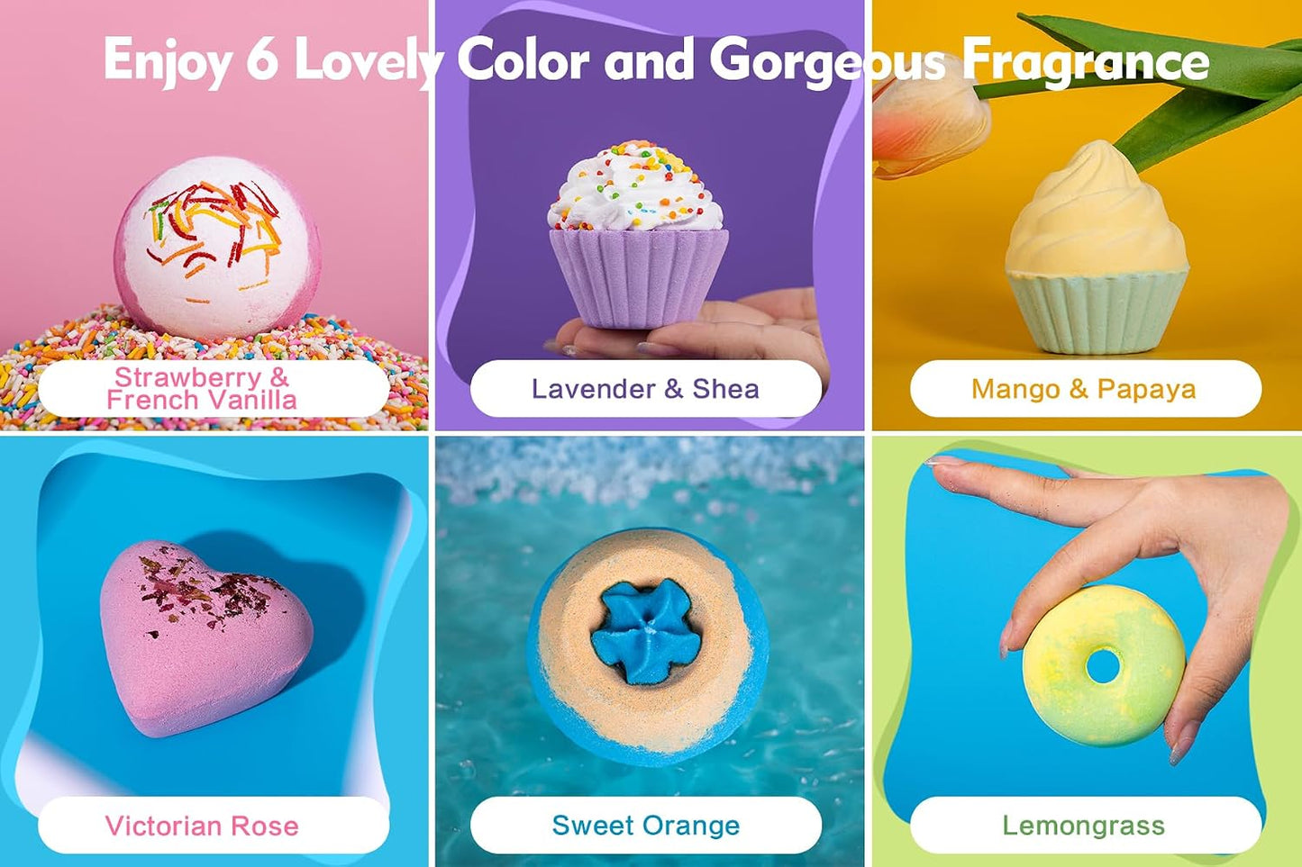 Aofmee Bath Bombs, 6 Natural Bath Bomb Gift Set for Women Kids Girls, Handmade Bathbombs for Bubble Spa Bath, Birthday Mothers Day Gifts Ideal for Her/Him, Wife, Girlfriend