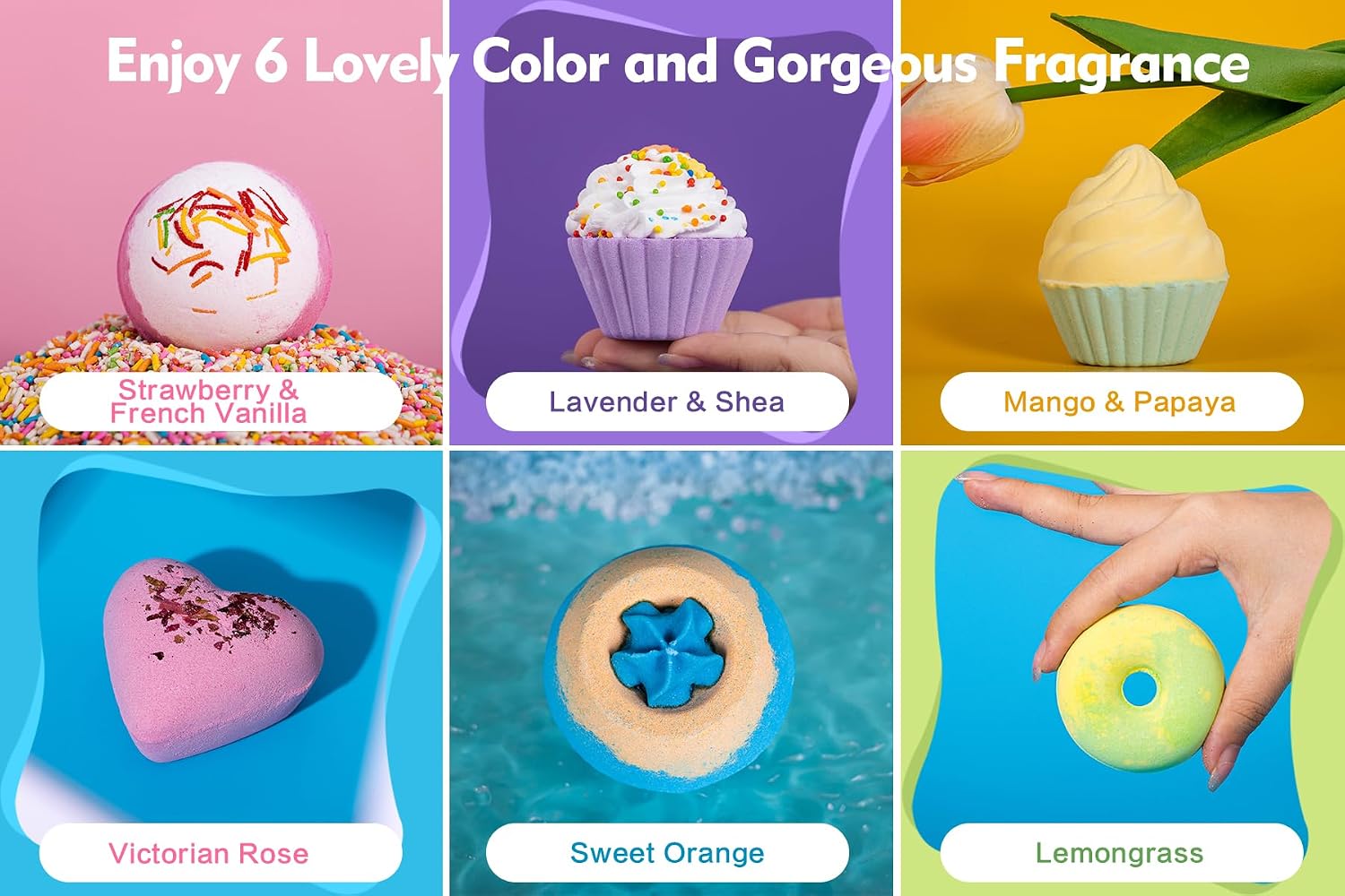 Aofmee Bath Bombs, 6 Natural Bath Bomb Gift Set for Women Kids Girls, Handmade Bathbombs for Bubble Spa Bath, Birthday Mothers Day Gifts Ideal for Her/Him, Wife, Girlfriend