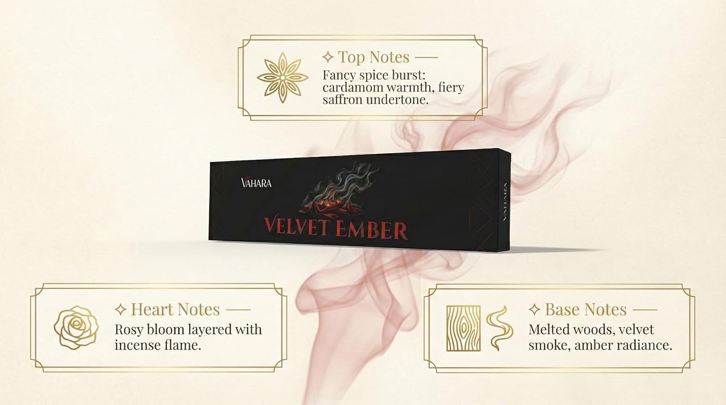 Premium VAHARA Velvet Ember Incense Sticks | Natural Hand-Rolled Masala Incense | Spicy Woody Floral Fragrance | for Meditation, Relaxation & Home Rituals | 100g