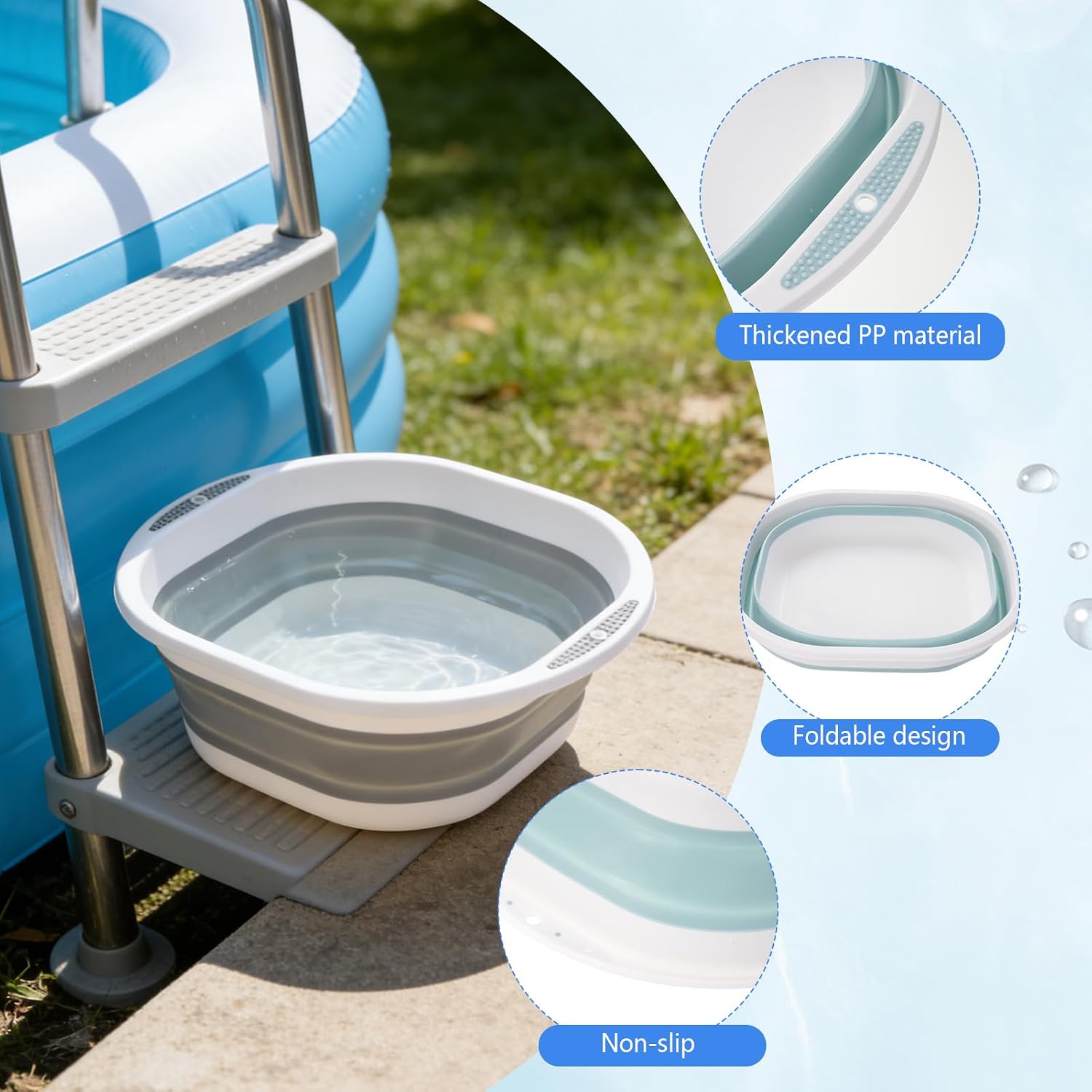 2 Pack Portable Pool Foot Bath,Collapsible Pool Foot Wash Basin Tub Foot Bath Basin for Above Ground Summer Swimming Pools Accessories