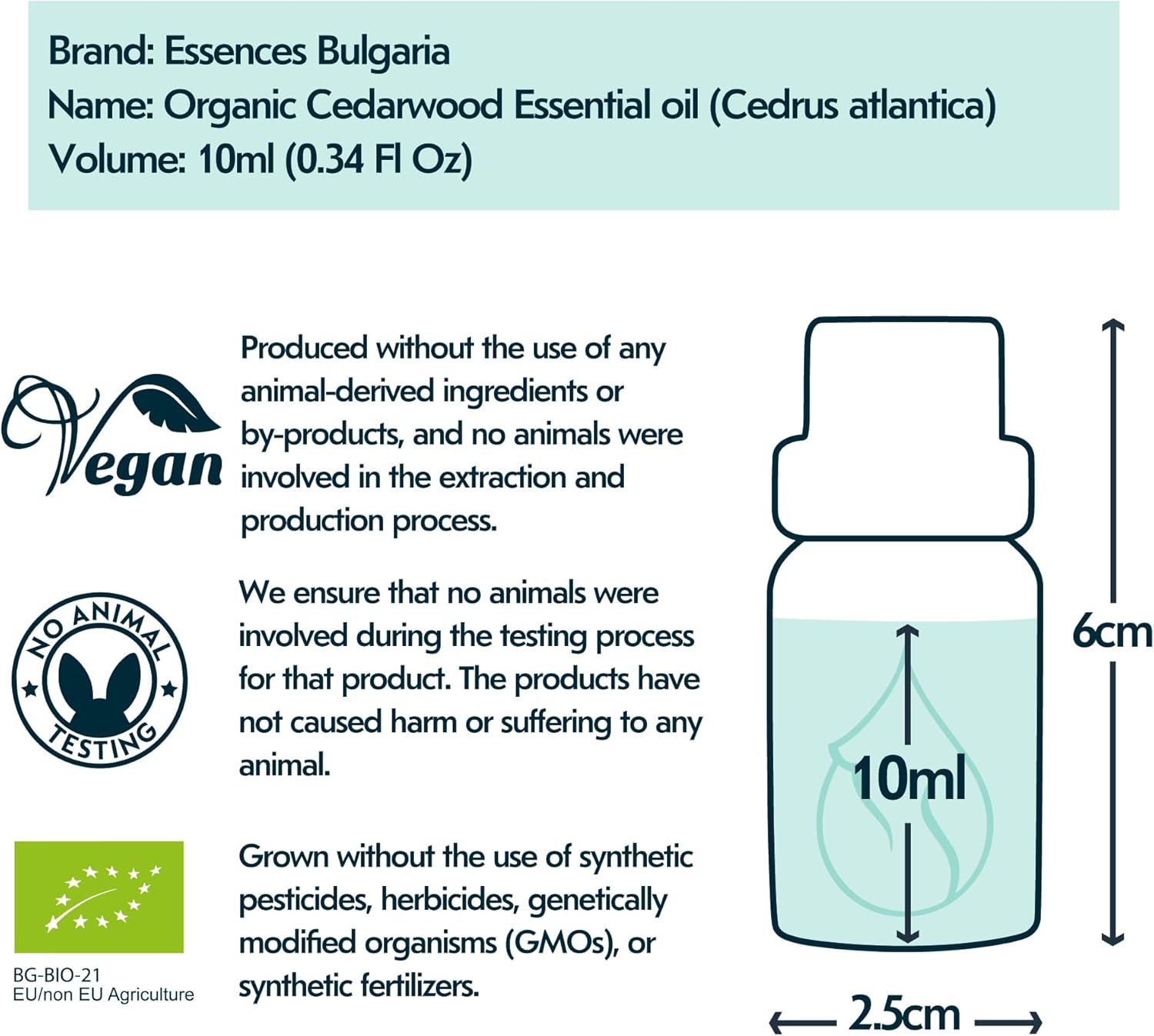 Essences Bulgaria Organic Cedarwood Essential Oil 0.34 Fl Oz 10ml Cedrus atlantica - 100% Pure Natural Undiluted Therapeutic Grade for Aromatherapy with Diffuser Humidifier DIY Men Cologne