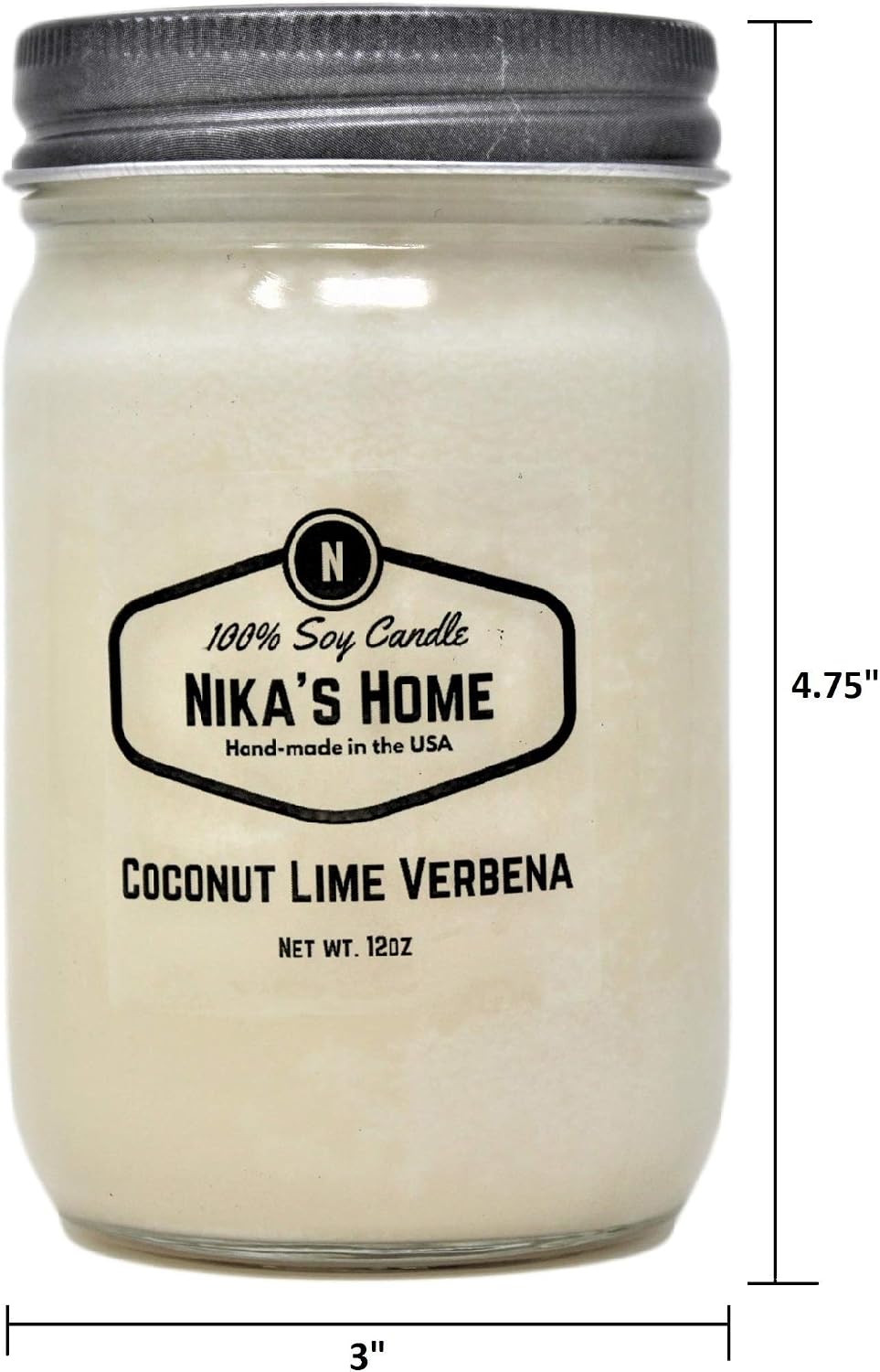 Coconut Lime Verbena Soy Candle - 12oz Mason Jar - Non-Toxic Soy Candle-Hand Poured Candle- Handmade, Long Burning Candle-Highly Scented Candle-All Natural, Clean Burning Candle