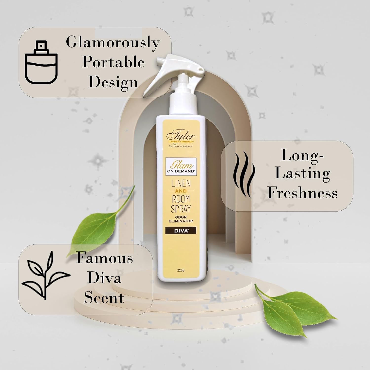 Tyler Glam on Demand - Diva Scent Linen and Room Spray 2 Pack - Air Freshener and Odor Eliminator Bundle with Stain Remover Pen - Laundry Bundle