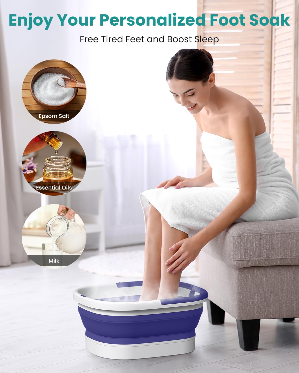 Nekteck Foot Soaking Tub Collapsible Bucket for Foot Bath Soak Tub, Feet Basin Soaker with 138 Acupressure Nodes and Pumice Stone for Feet Health Foot Spa, Gifts for Men Women Dad Mom, Purple
