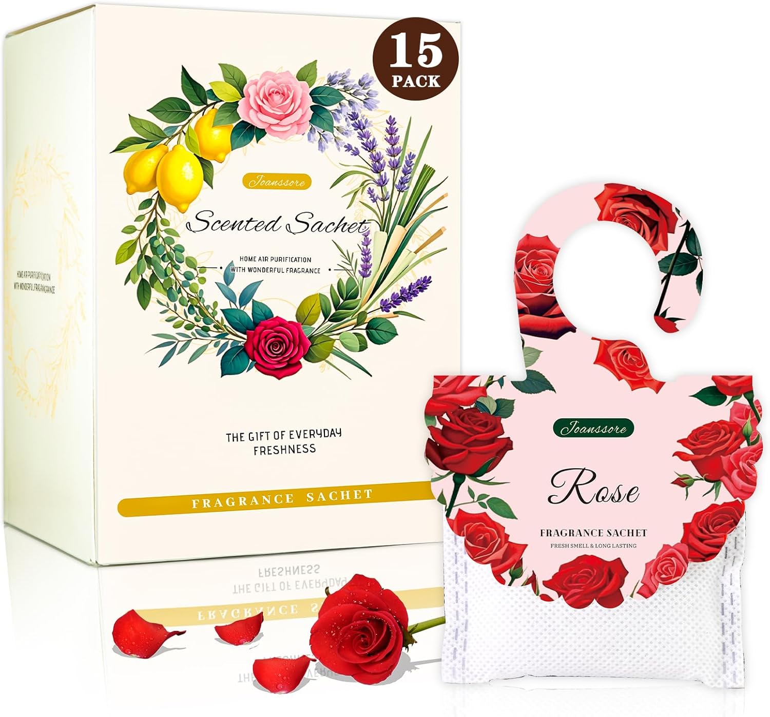 15 Packs Rose Scented Sachets Bag for Drawers and Closets, Home Fragrance Sachet Long-Lasting Hanging Closet Deodorizer Smell Goods for House