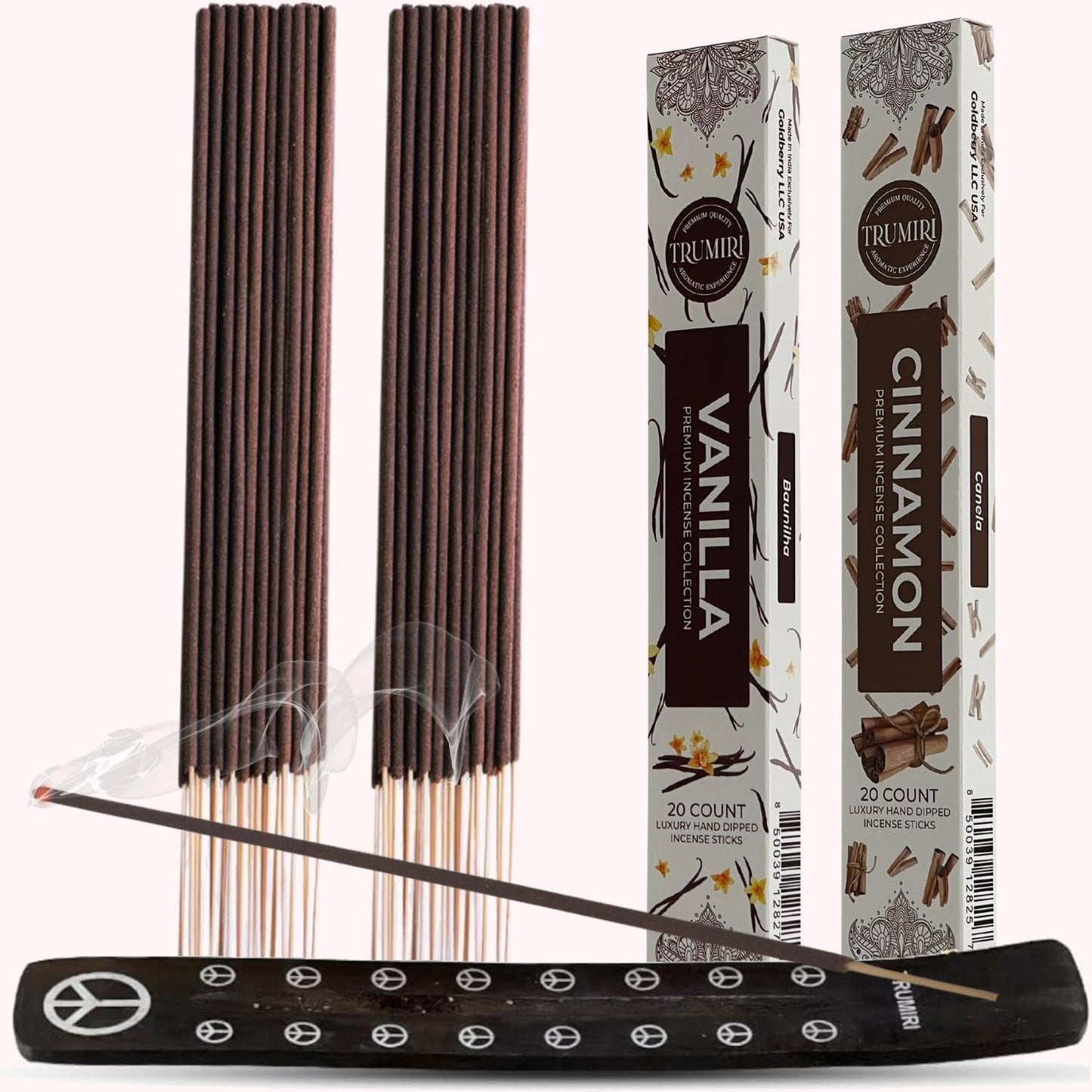 Trumiri Incense Sticks - Combo Pack of 40 Insence-Sticks - 20 Vanilla + 20 Cinnamon - Insenses - Insents - Incents - Inscense - Incence - Incienso - All Natural Incense Sticks