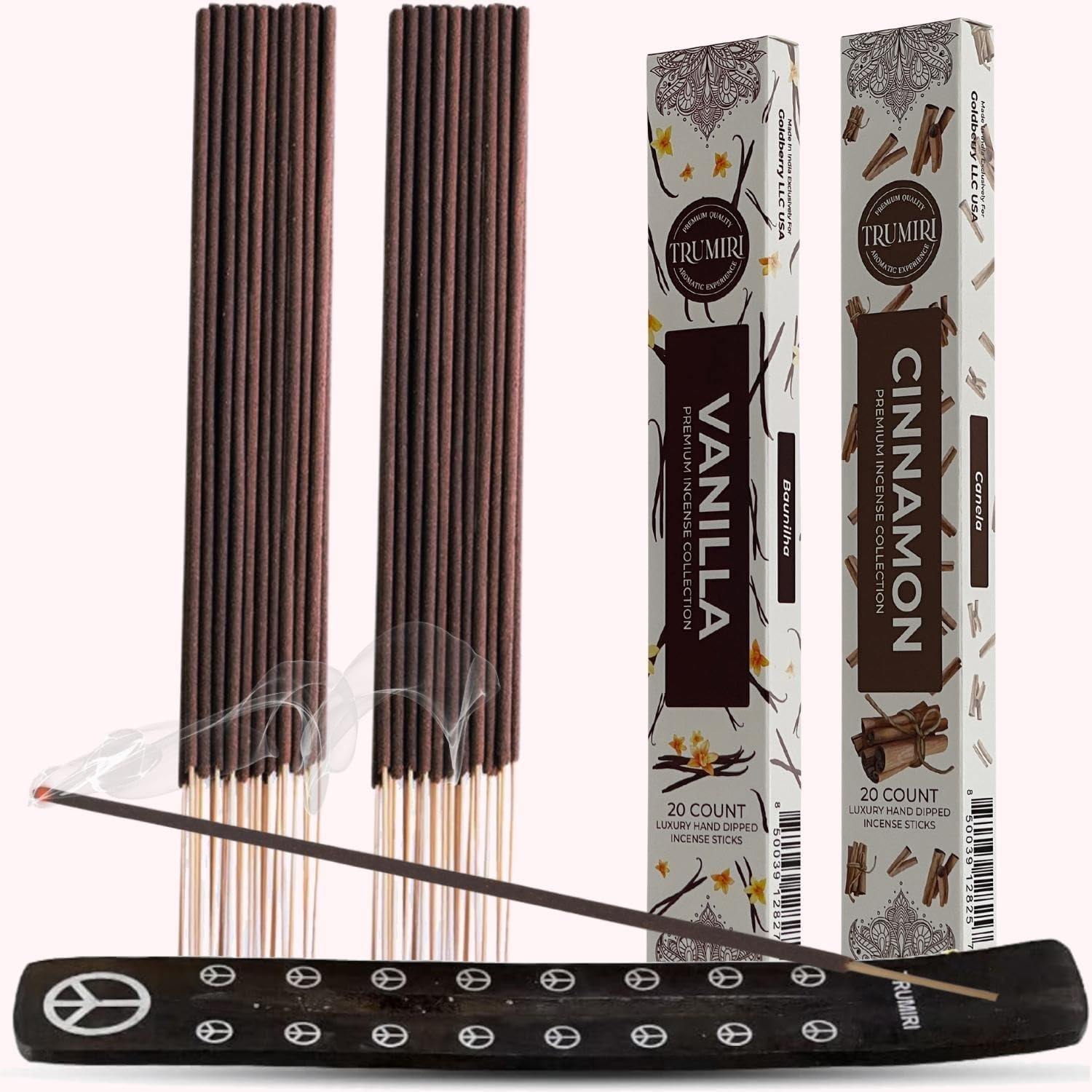 Trumiri Incense Sticks - Combo Pack of 40 Insence-Sticks - 20 Vanilla + 20 Cinnamon - Insenses - Insents - Incents - Inscense - Incence - Incienso - All Natural Incense Sticks