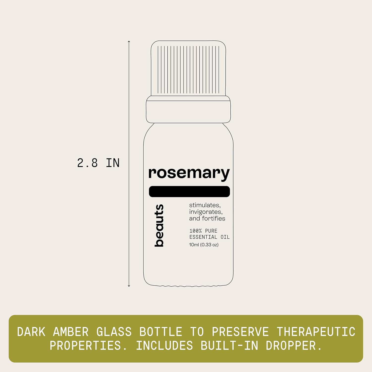 Beauts Premium Rosemary Essential Oil – 100% Pure & Natural - Hair Growth, Scalp, Memory & Focus – Rosemary Oil for Aromatherapy, Diffuser, Massage & Skin – Vegan & Cruelty-Free 10 mL (.33 fl oz)