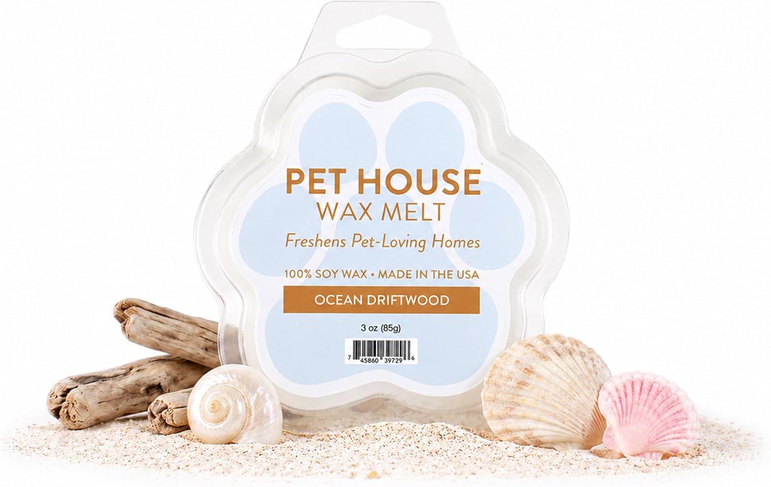 One Fur All Pet House Spring and Summer Wax Melts for Pet Odor, Natural, Plant Based Soy Wax Melts, Long Lasting Fragrance for Fresh Smelling Homes, Ocean Driftwood