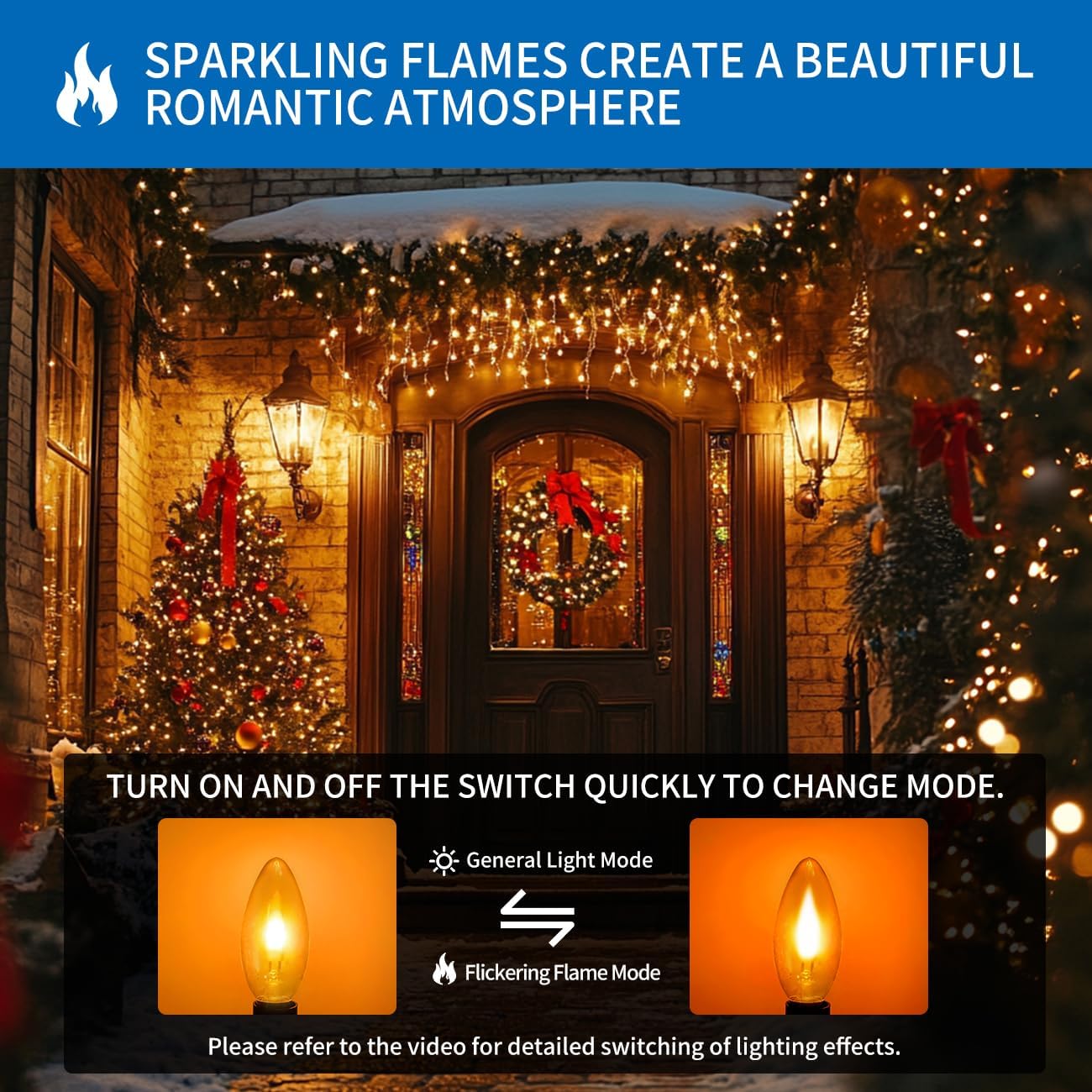 ANWIO Flicker Flame Light Bulbs 1.5W=3W, NonDimmable Flame Tip 1800K Warm Light Orange Glow Bulbs Crystal Clear Candle Bulb for E12 Chandelier Base (Clear, c35e12(2pack))