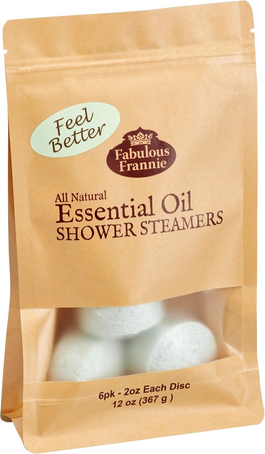 Fabulous Frannie Shower Steamers Feel Better Aromatherapy, Extra Large, Extra Strength, Spa Kit, Gifts 4 Mom, Tablet Bombs Essential Oils, Self Care Relaxation Women Men 2oz Disc 6 Count (Pack of 1)