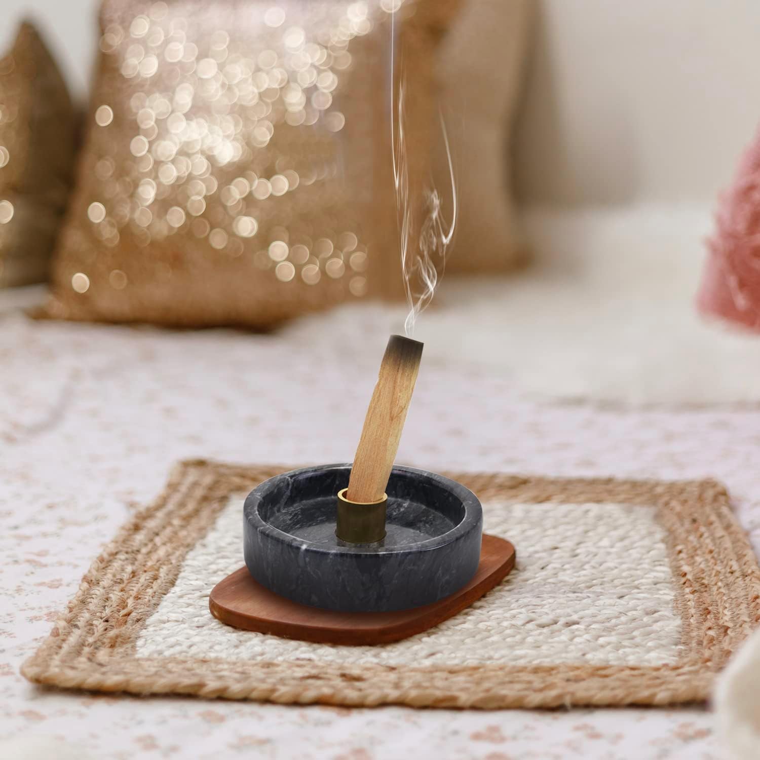Handmade Natural Marble Incense Holder for Sticks and Cones-with 9 Holes,Multi-Functional Incense Burner Holder for Incense Sticks and Cones,Perfect Home Decor(Black Marble, 4.7inch