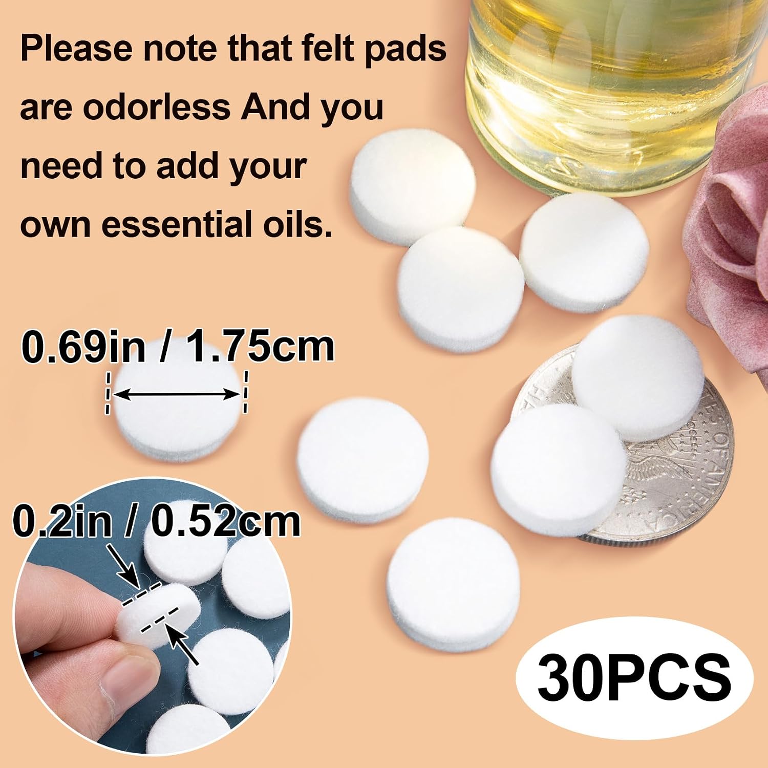 HINZIC 30Pcs Car Air Freshener Refill Felt Pads, 17.5MM/0.7inch Unscented Air Freshener Vent Clips Replacement White Oil Perfumes Refill Tablets for Car Diffusers