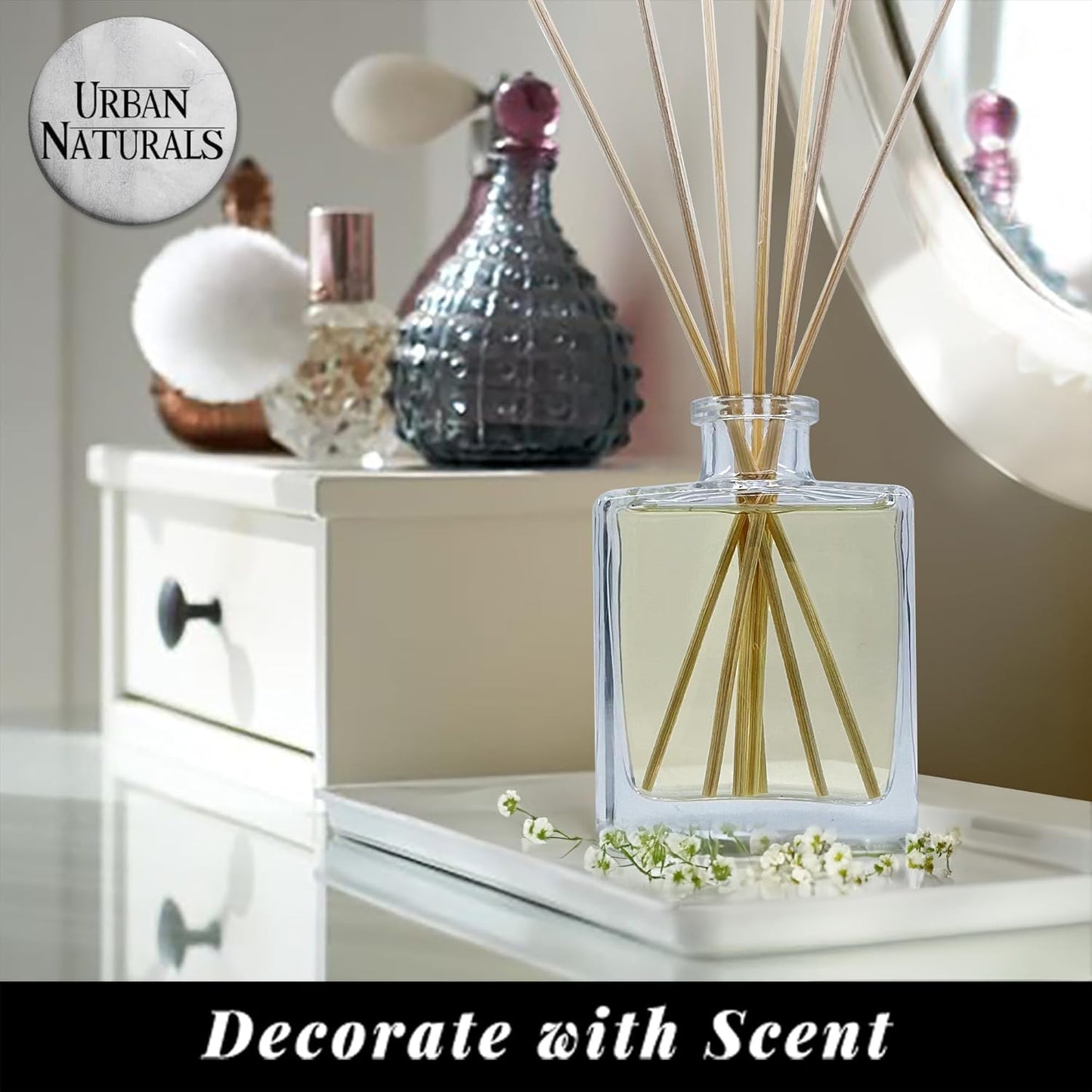 Urban Naturals Eucalyptus Sage Reed Diffuser Oil Gift Set – Eucalyptus, Sage, Mint, Lime & Cedarwood Essential Oils– Relaxing Scent – Sleek Rectangular Refillable Glass Bottle – Made in the USA